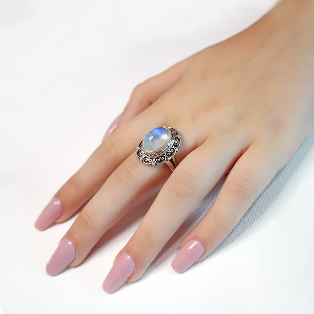 Moonstone Gemstone 925 Sterling Silver Ring for Men & Women – Handmade Ethnic Filigree Fashion Jewelry, Adjustable Size – Perfect for Gifts, Weddings & Boho Style Outfits