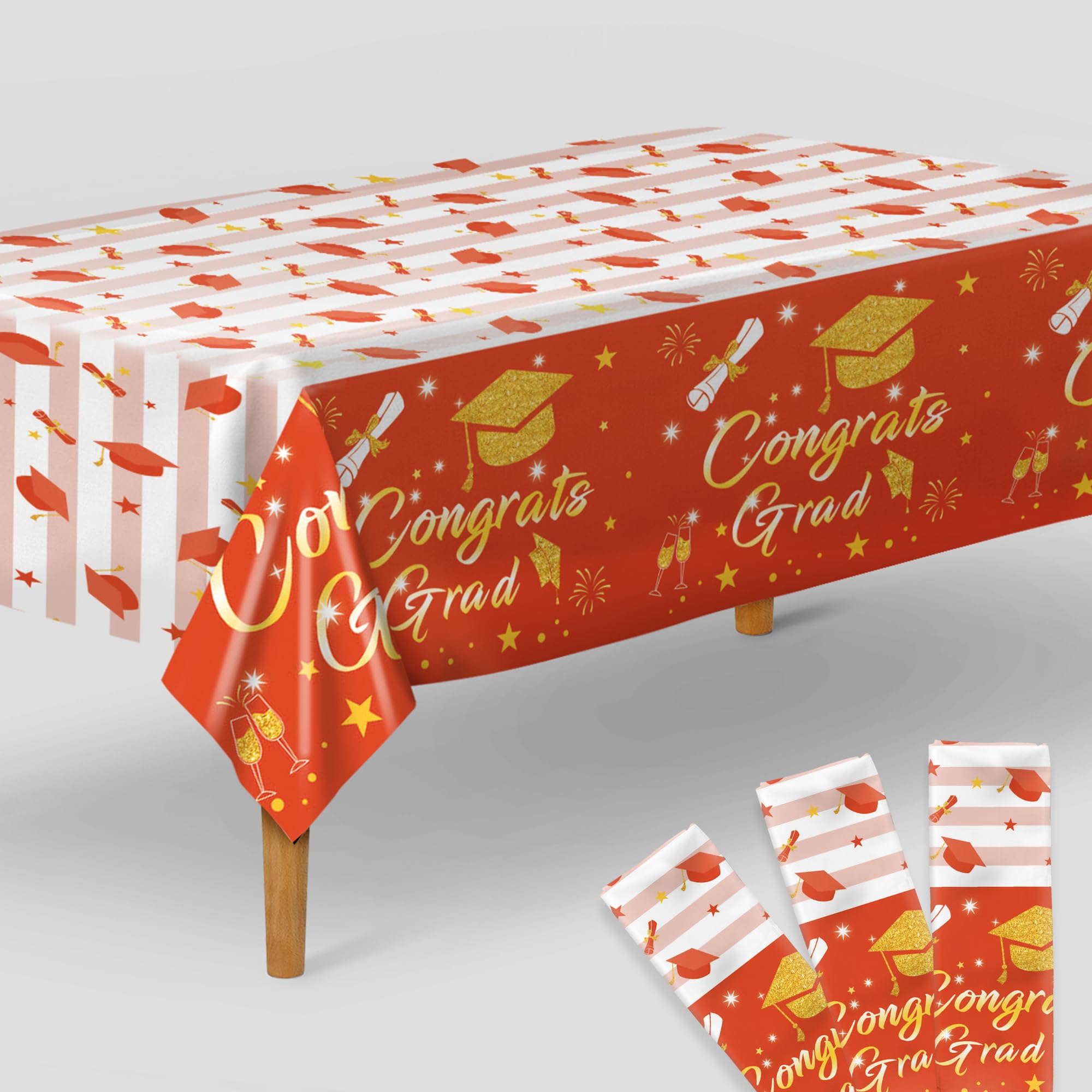 KatchOn Orange and Gold Graduation Tablecloths - Pack of 3 | 2025 Graduation Party Decorations | Class of 2025 Table Cover for Graduation Ceremony, Banquet & Photo Backdrop | Waterproof & Wrinkle-Resistant Polyester Fabric
