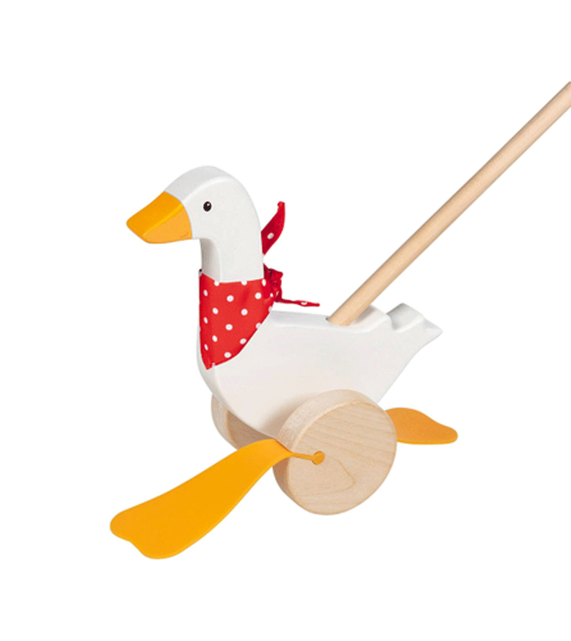 Wooden Push Along Goose Toy - Handmade Wooden Pull Toy for Toddlers & Kids - Perfect for Early Learning, Motor Skills Development & Imaginative Play