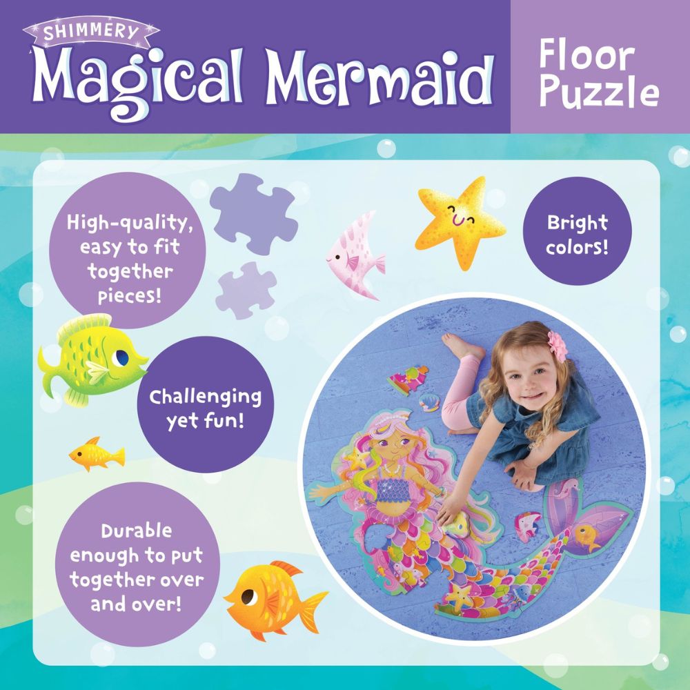 Peaceable Kingdom Shimmery Magical Mermaid Floor Puzzle for Kids - 48 Piece Large Jigsaw Puzzle with Glitter Details, Perfect for Birthday Gifts & Ocean-Themed Room Decor