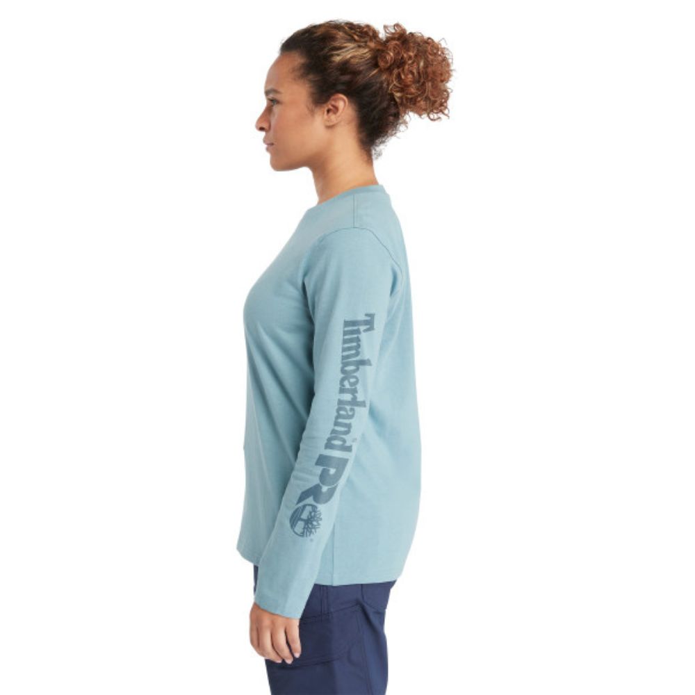 Timberland PRO® Women's Cotton Core Long Sleeve T-Shirt - Comfortable Workwear & Outdoor Shirt (Blue) | Perfect for Construction, Hiking & Casual Wear