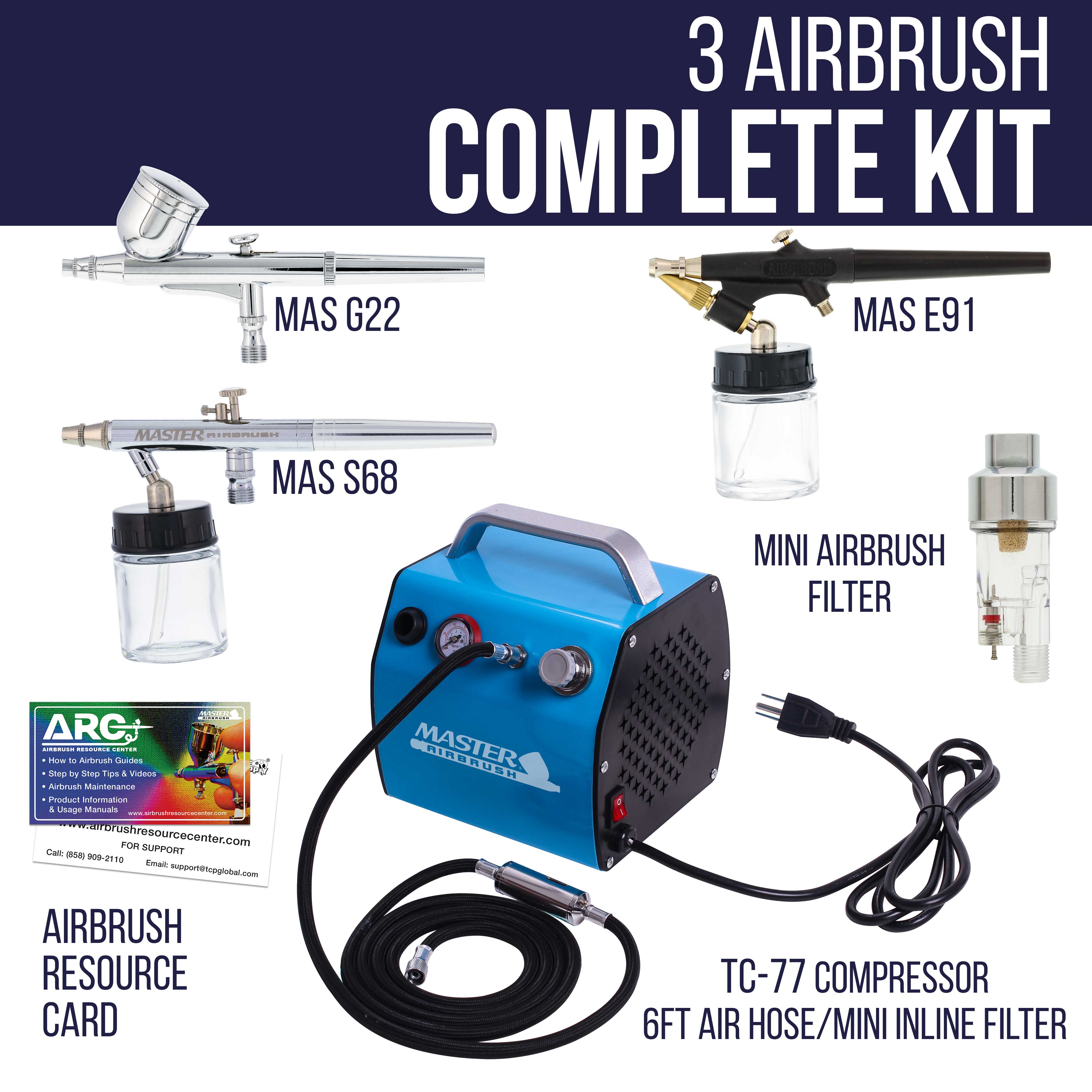 Professional 3-in-1 Multi-Purpose Airbrush Kit with High Performance Compact Air Compressor - Perfect for Makeup, Tattoo, Nail Art & Model Painting