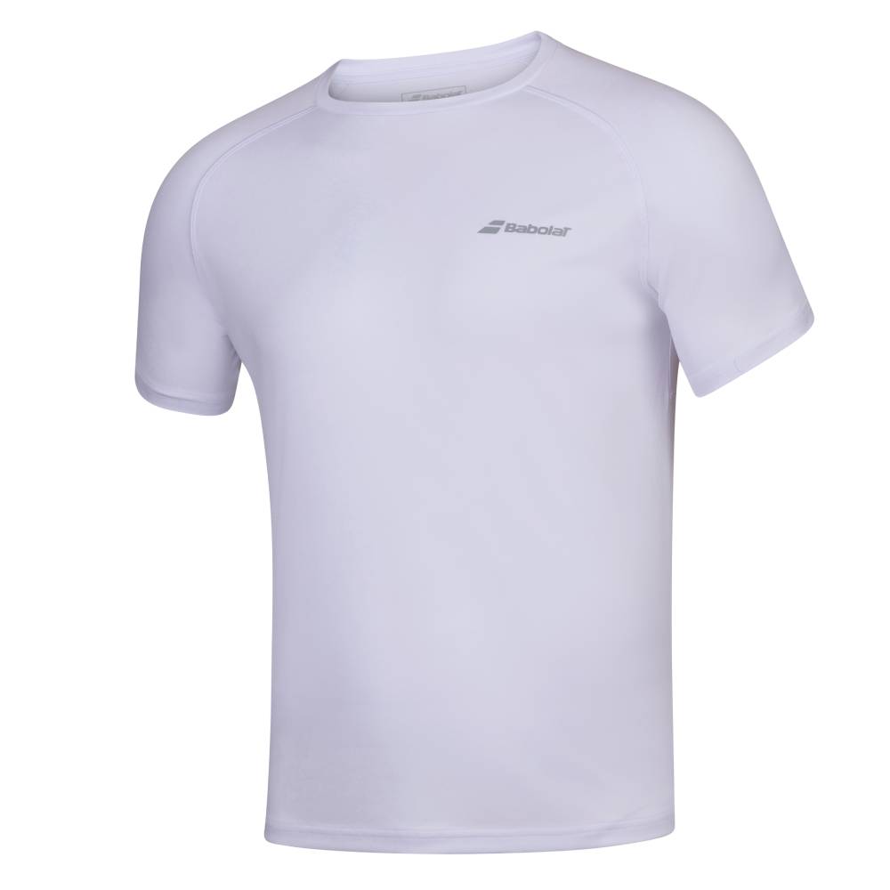 Babolat Men's Play Crew Neck Tennis Shirt - White | Moisture-Wicking & Breathable for Comfort on the Court