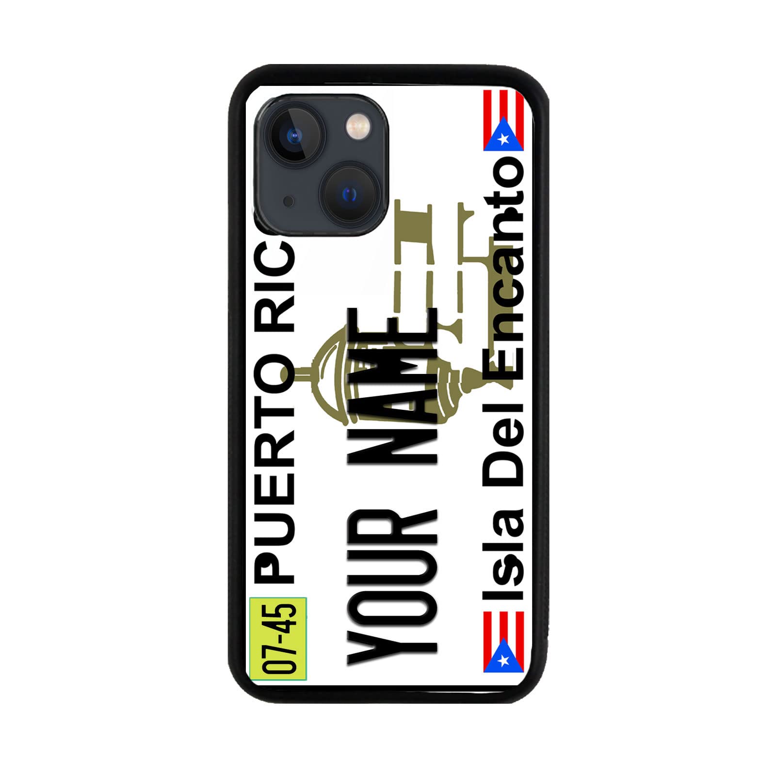 BRGiftShop Personalized Custom Name Puerto Rico State License Plate Rubber Phone Case for iPhone 13 - Durable Protective Cover with Unique Design for Travel & Everyday Use
