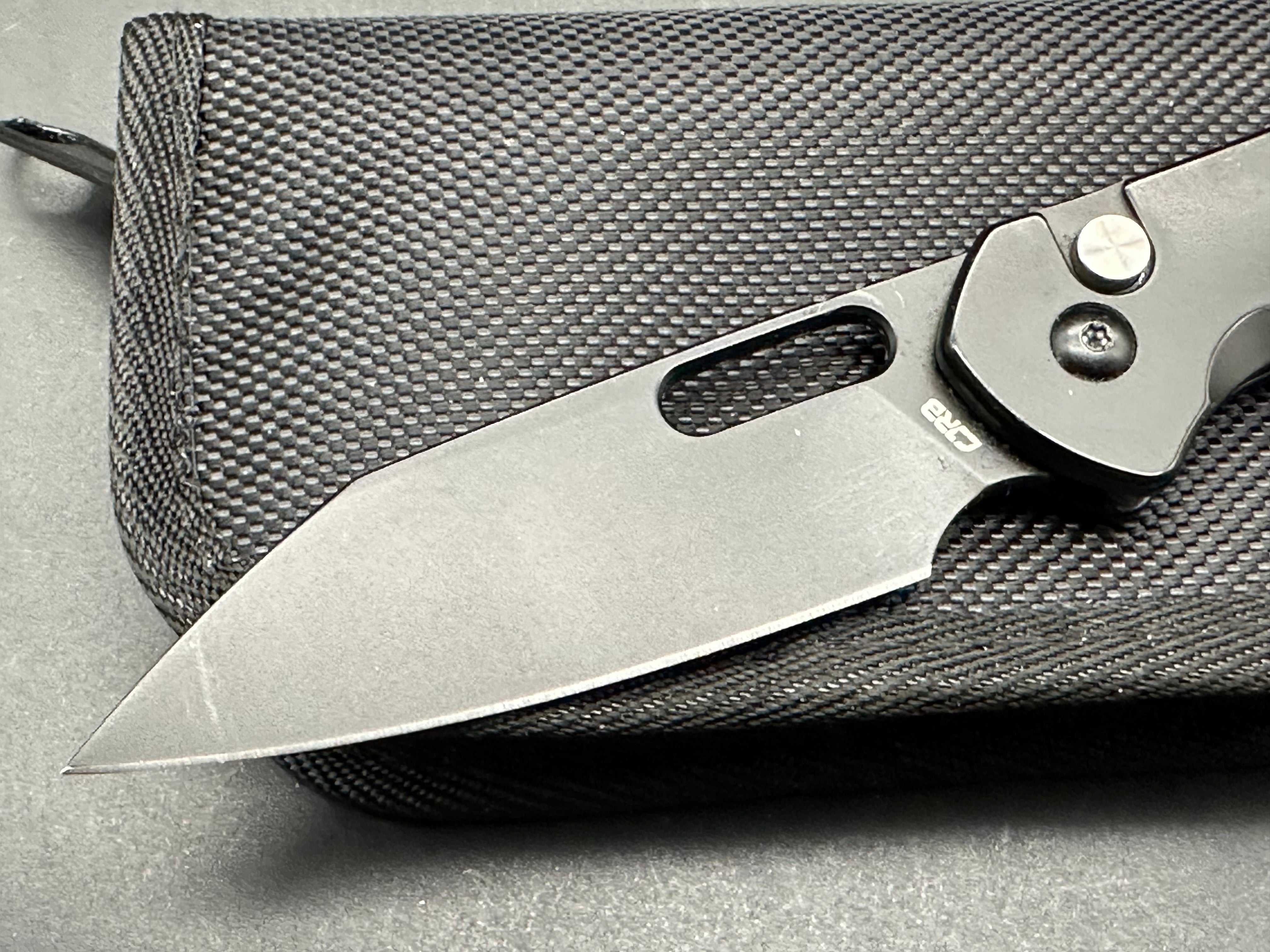 CJRB Pyrite Alt Black Steel Button Lock Folding Knife - 3.11
