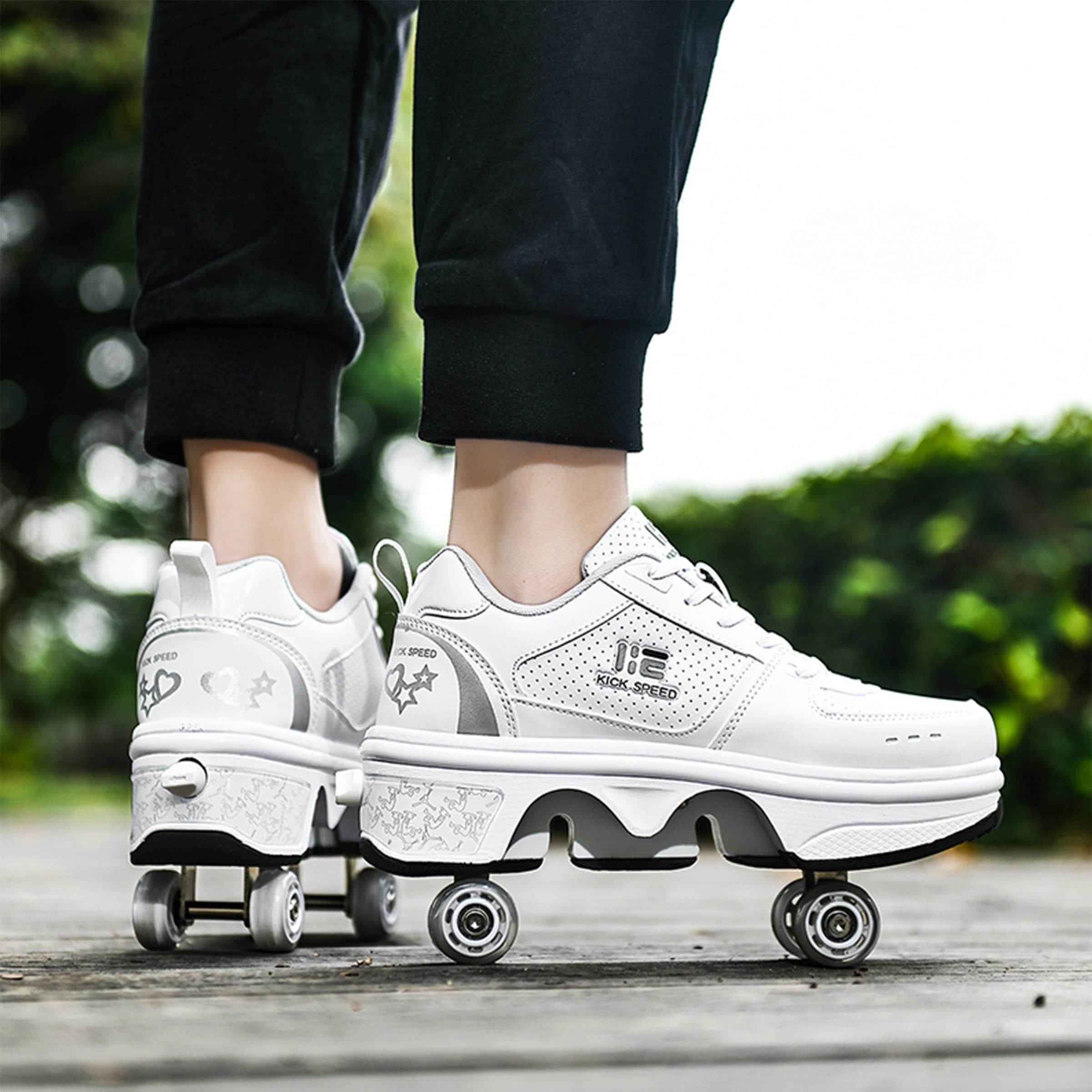 2-in-1 Roller Skates & Sneakers with Retractable 4 Wheels - Adjustable Kids Skating Shoes for Boys & Girls - Perfect for Outdoor Sports, Park Skating & Birthday Gifts
