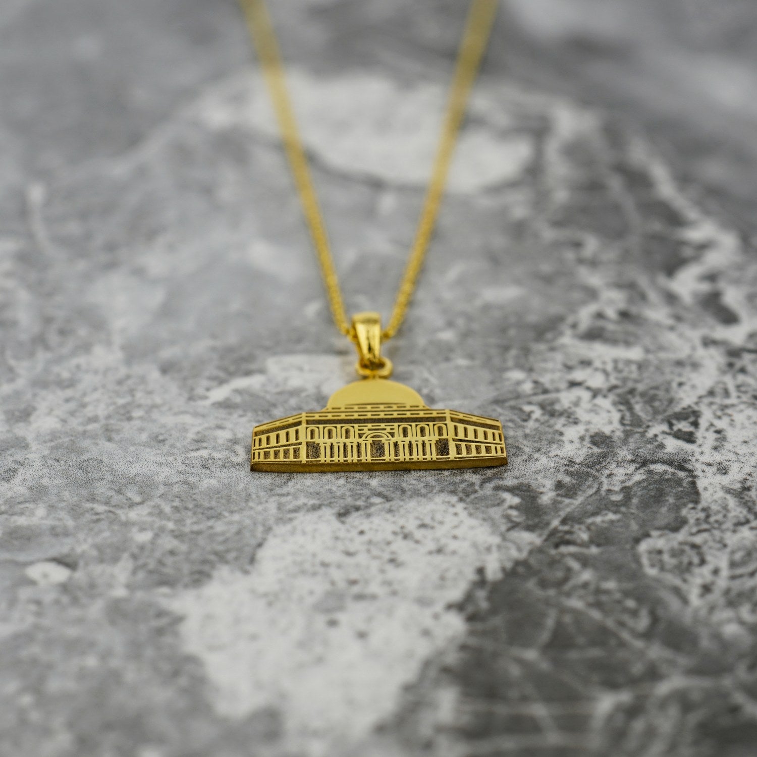 Dome of the Rock Islamic Necklace - 18K Gold Plated Silver Pendant with Masjid Al Aqsa Charm | Perfect for Muslim Women's Daily Wear, Eid Gifts & Islamic Jewelry Collection
