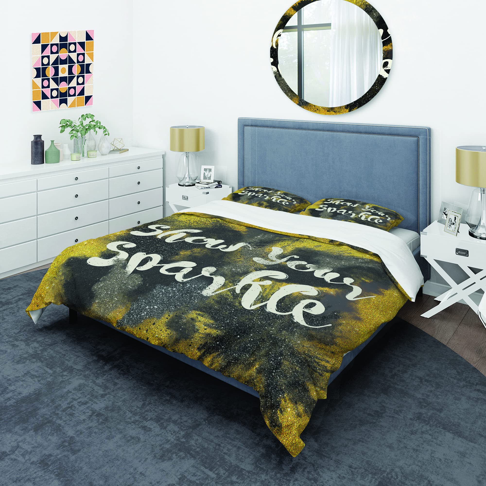 DesignQ Sparkle Quote Black & Gold Traditional Duvet Cover Set - Queen Size 3-Piece Bedding Set | Inspirational Home Decor for All Seasons | Perfect for Master Bedrooms, Guest Rooms & Cozy Retreats