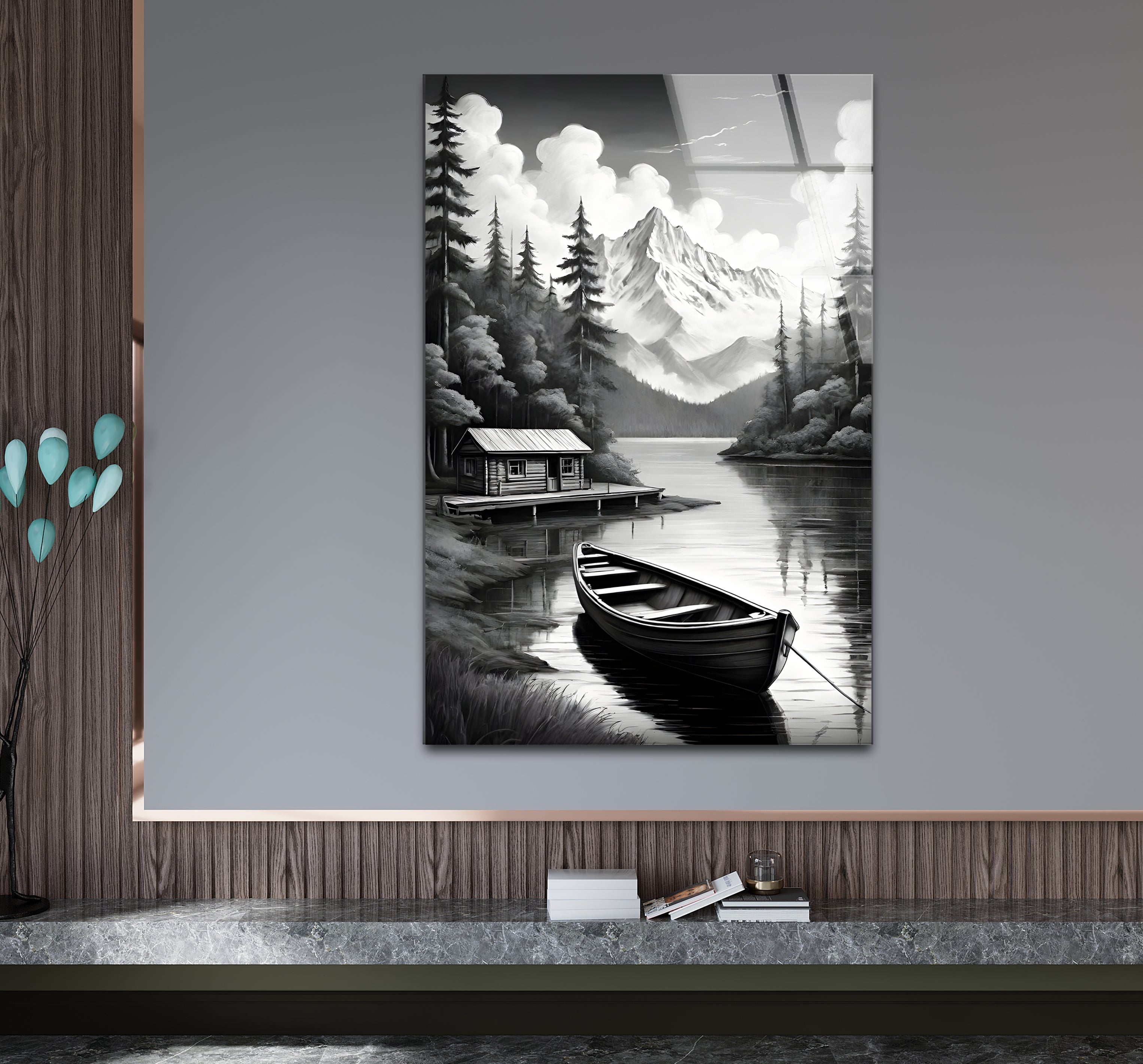 Stunning Black & White Nature Landscape Glass Wall Art - Elegant Home & Office Decor for Living Room, Bedroom, or Office Space