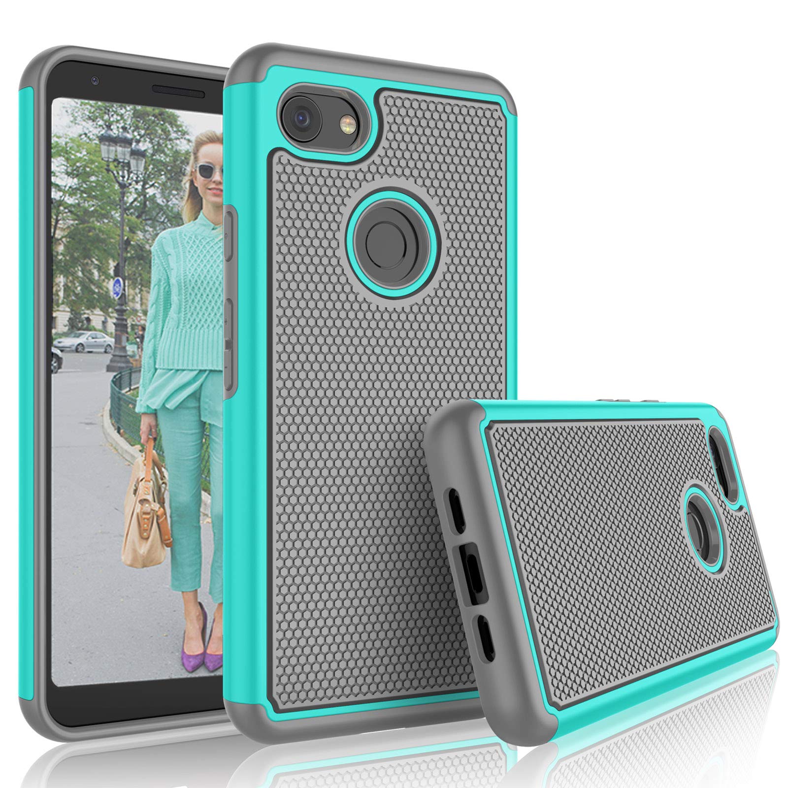 Tekcoo Shockproof Google Pixel 3A Case (2019) - Durable Hybrid Hard Cover with Soft Silicone Bumper, Anti-Scratch Protection & Enhanced Grip - Turquoise Color | Perfect for Everyday Use, Travel & Outdoor Activities