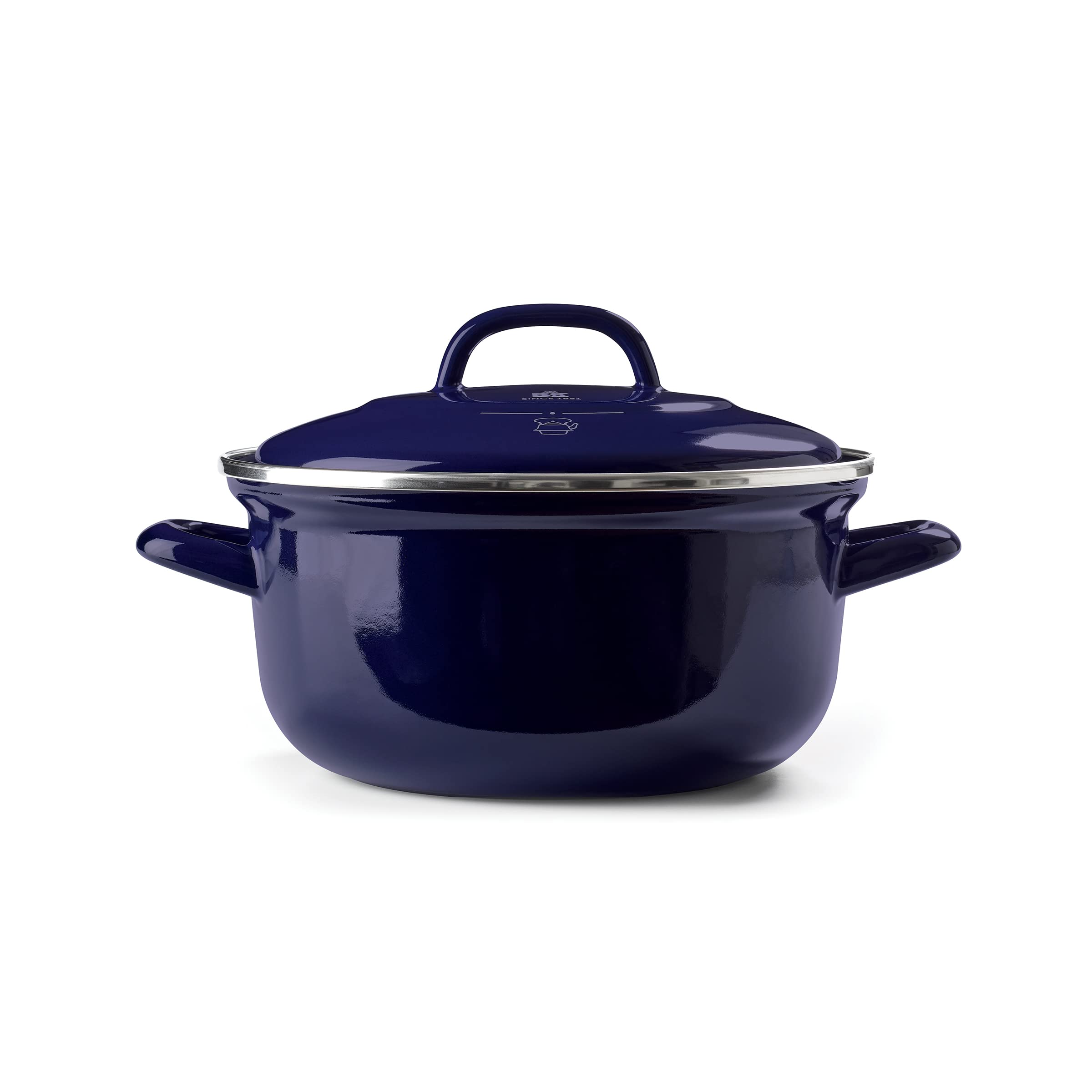 BK Indigo Dutch Heritage Round German Enamel Casserole Pot with Lid - PFAS-Free Ceramic Non-Stick Coating, 2.5L (20cm) - Induction, Oven & Dishwasher Safe - Cobalt Blue - Perfect for Soups, Stews & Baking