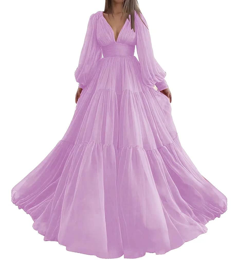 Elegant Prom Dresses for Women 2023 - V-Neck Puffy Sleeve Tulle Ball Gowns for Formal Occasions | Perfect for Homecoming, Quinceañera & Evening Galas