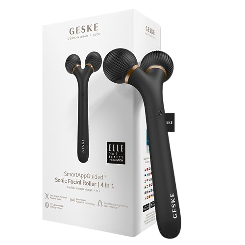 GESKE SmartAppGuided™ 4-in-1 Sonic Facial Roller & Derma Roller - Professional Skin Care Tool for Anti-Aging, Wrinkles & Glowing Skin | Perfect for Daily Skincare Routine, Spa Treatments & At-Home Beauty Regimen