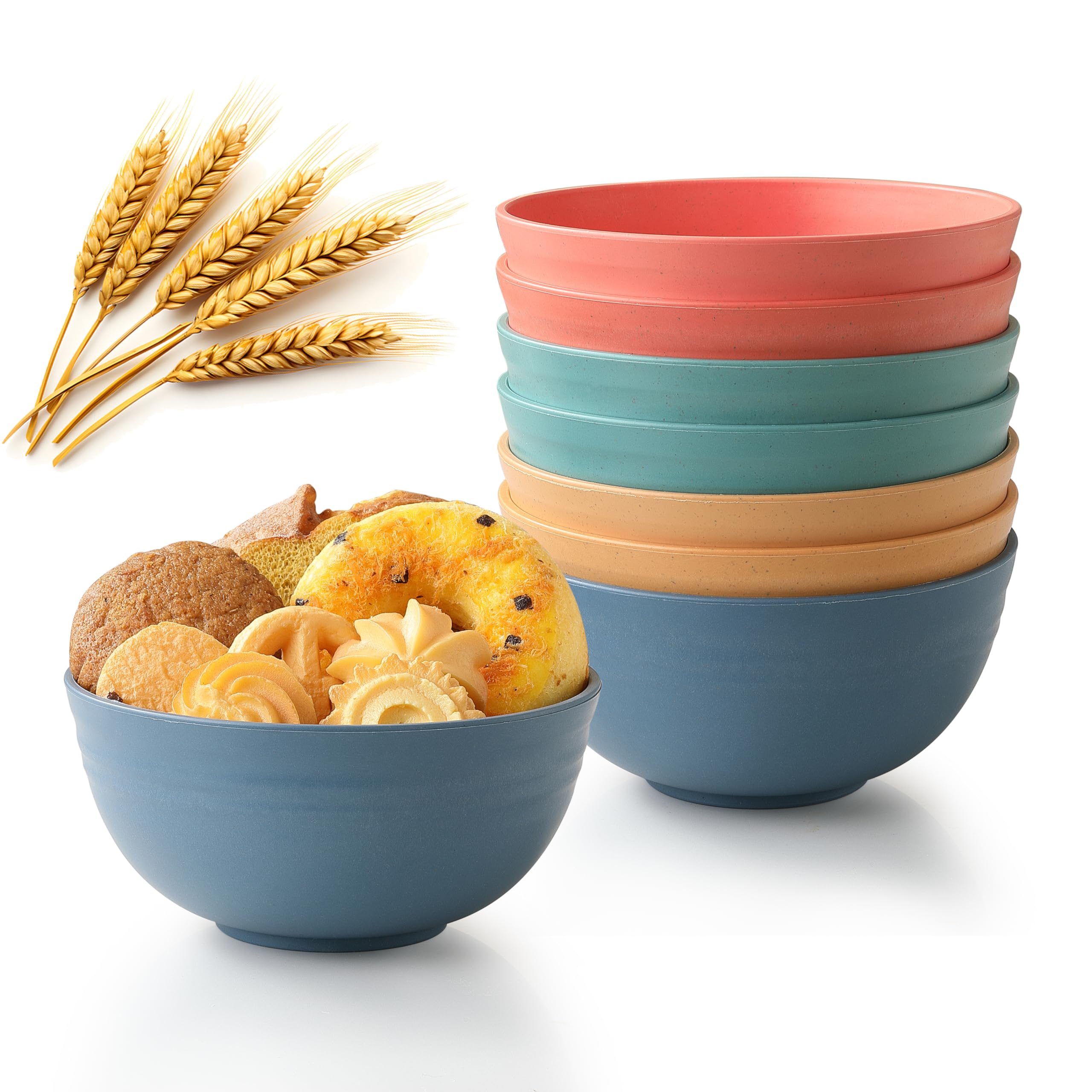 Durable Wheat Straw Cereal Bowls Set of 8 - BPA Free, Microwave & Dishwasher Safe - 26oz Bowls for Cereal, Soup, Salad, Rice & Snacks - 4 Colors - Perfect for Home, Office, Camping & Picnics