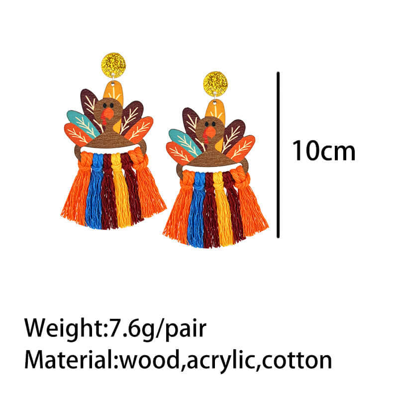 Thanksgiving Turkey Pumpkin Tassel Earrings for Women - Handmade Woven Fall Autumn Leaf Dangle Earrings | HY0910 | Perfect for Thanksgiving Party, Autumn Festival, Halloween Costume Accessories