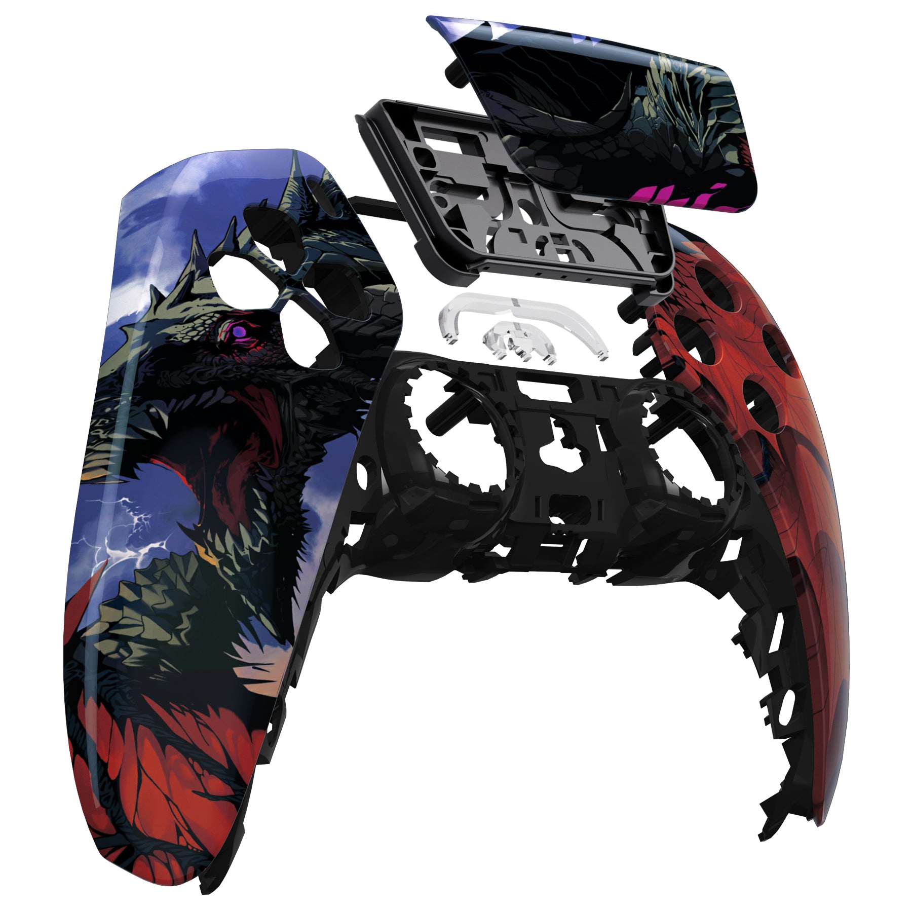 eXtremeRate PS5 Controller Front Housing Shell Replacement - Compatible with BDM 010/020/030/040/050 Models - Roaring Dragon Design - DIY Gaming Accessory for Custom Controller Mods