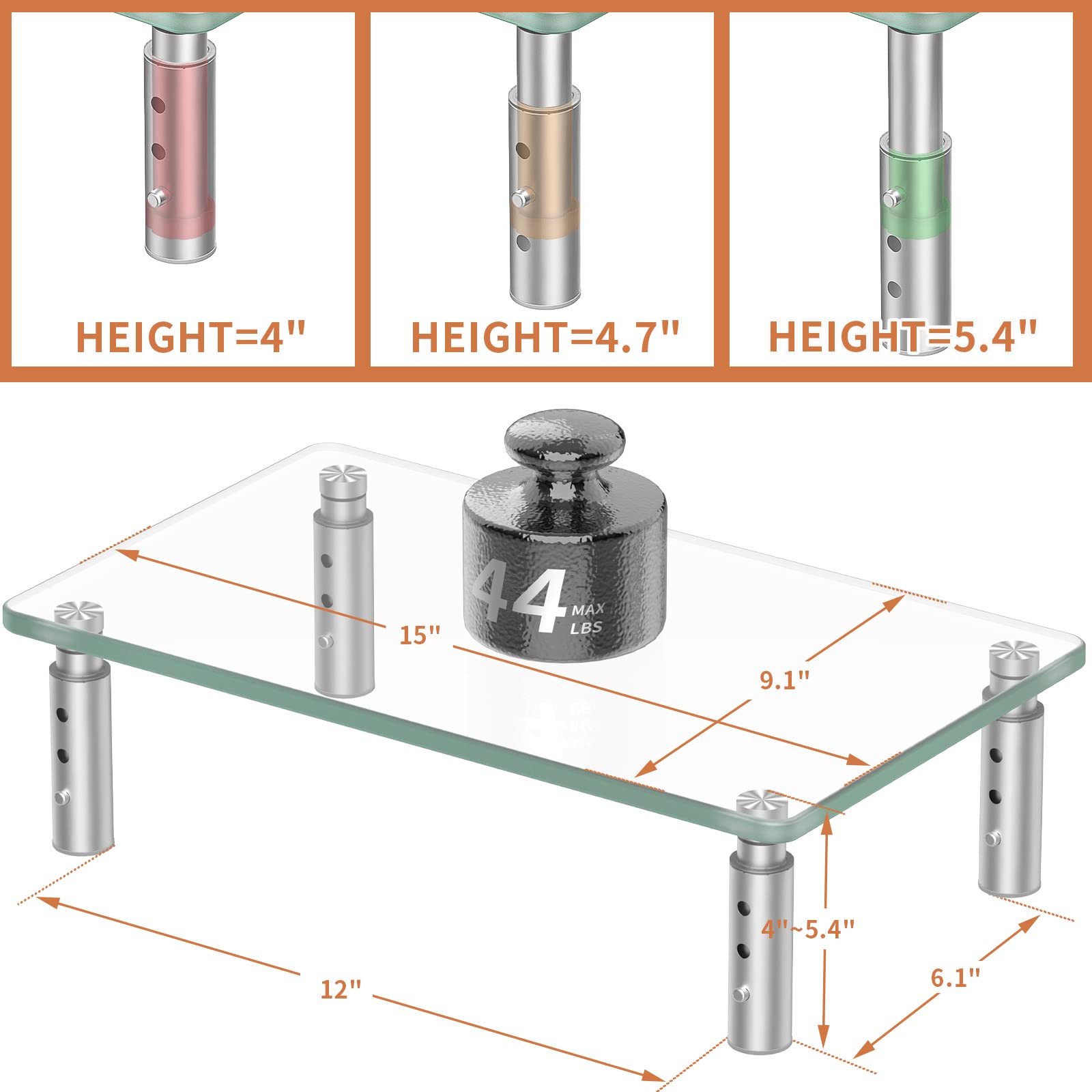 Hemudu Adjustable Height Monitor Stand - 3-Level Ergonomic Monitor Riser for PC, Computer & Laptop, Desktop Organizer with Cable Management - Perfect for Home Office, Gaming Setup & Workspace Organization