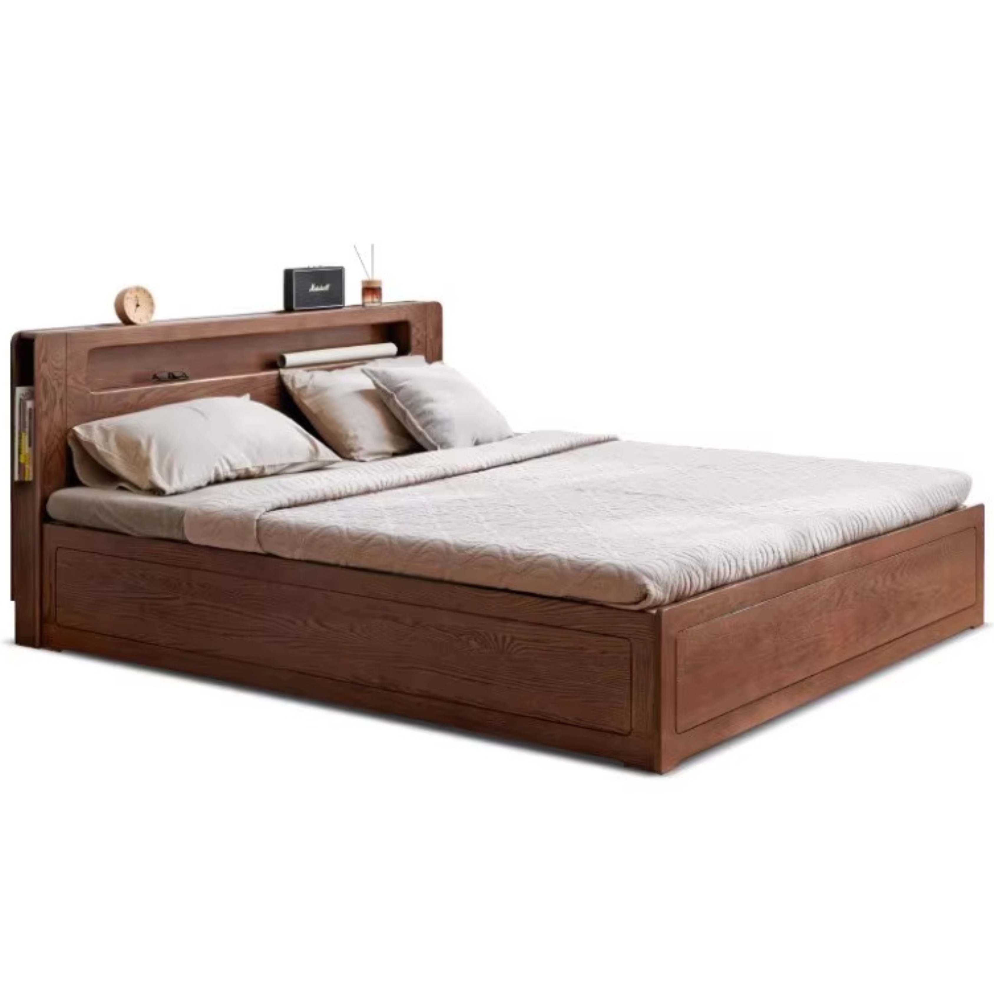 Solid Oak Wood Glow in The Dark Storage Box for Bedroom - Under Bed Organizer with Luminous Lid for Nighttime Visibility & Easy Access
