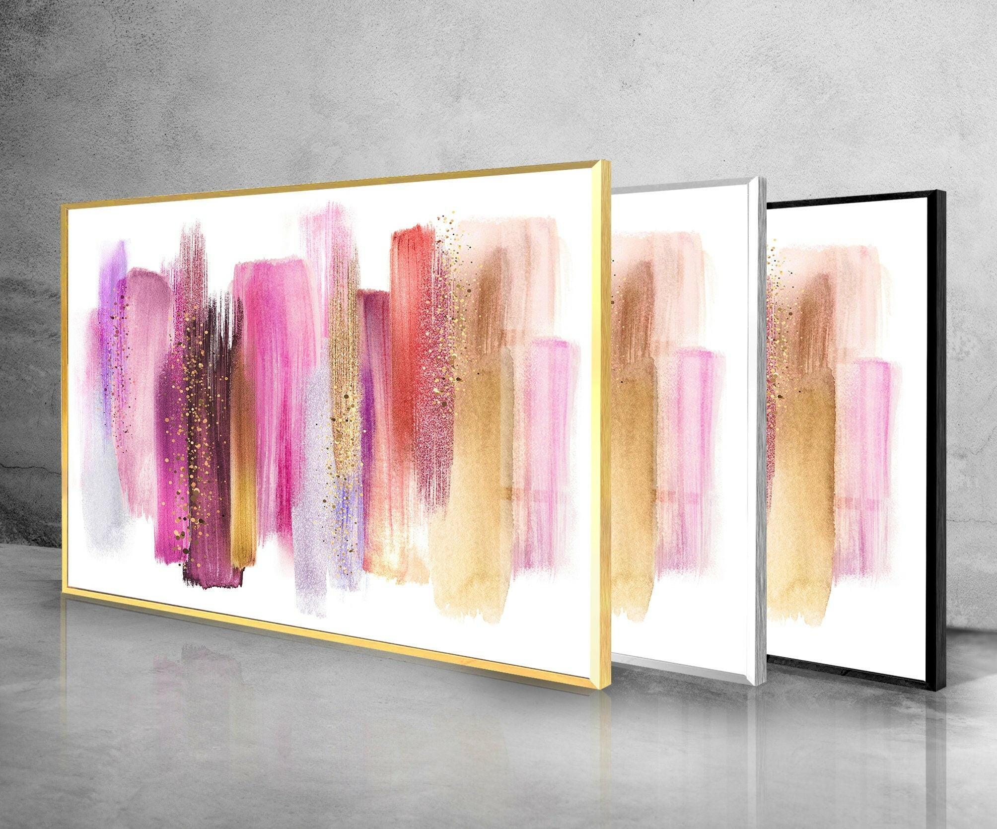 Abstract Alcohol Ink Pink Gold Glass Wall Art - Modern Home Decor for Living Room, Bedroom & Office - Unique Handmade Painting for Gifts