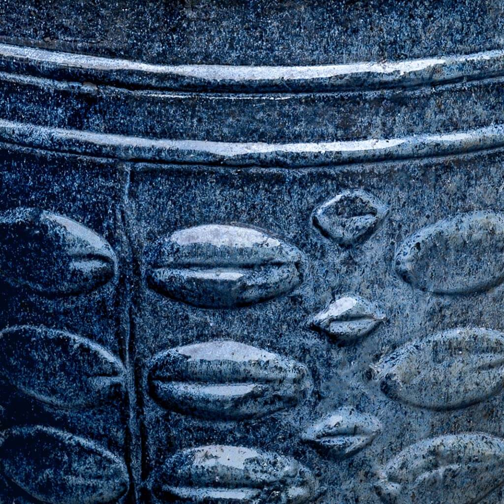 Campania International Rustic Leaf Pot Set of 2 - Rustic Blue Ceramic Planters for Indoor & Outdoor Garden Decor