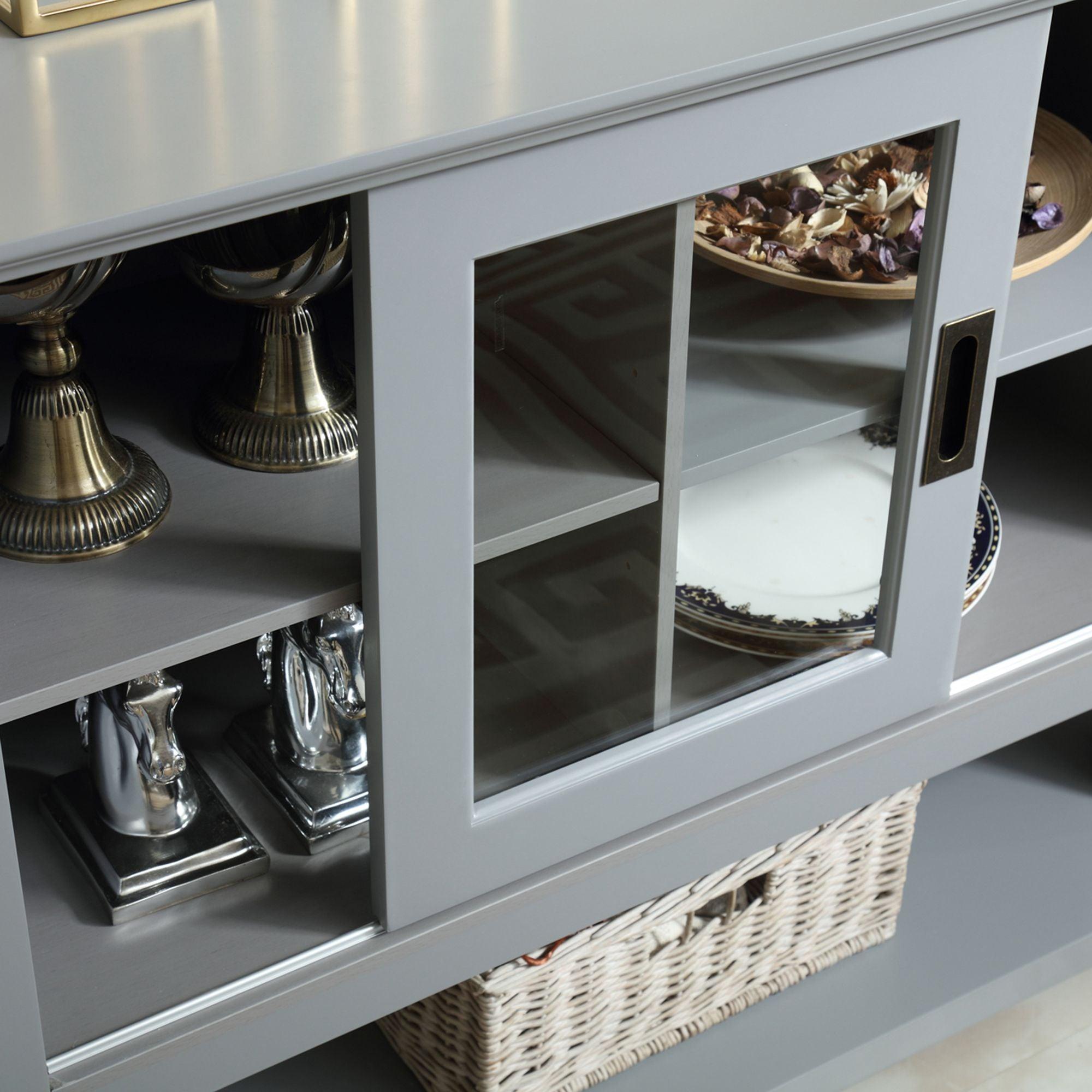Gray MDF Console Cabinet with Sliding Door - Modern Entryway Storage for Hallway, Living Room & Bedroom Organization