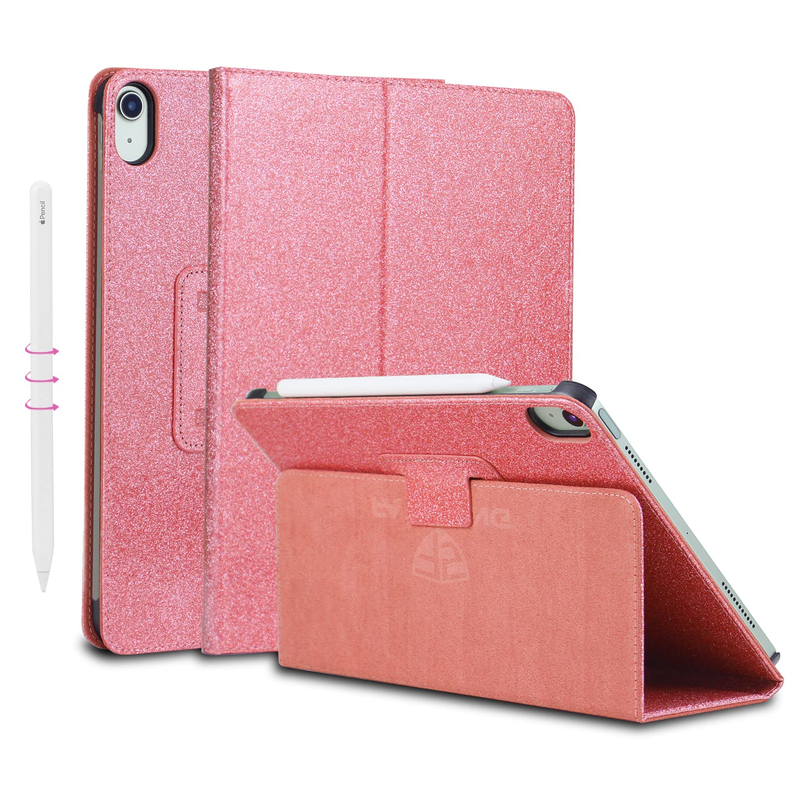 FS FANSONG iPad Air 5th Generation Case with Pencil Holder - Slim Glitter Sparkly Protective Cover for iPad Air 4/5 (2020/2022) 10.9 Inch - Pink | Perfect for Work, School & Travel
