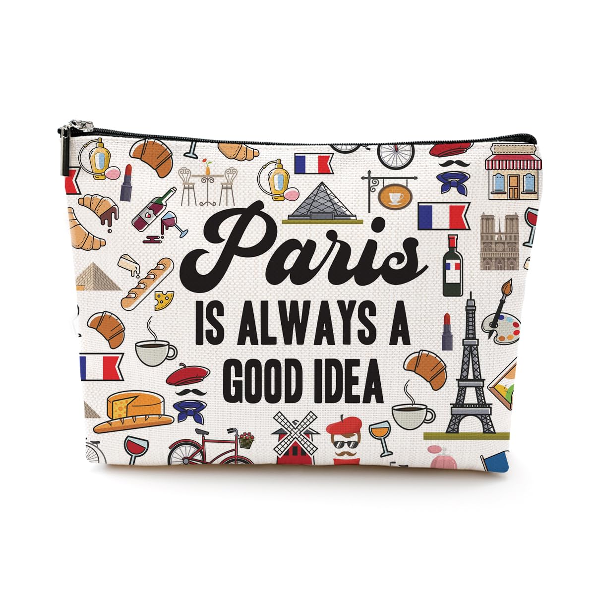 Paris Themed Travel Cosmetic Bag - Stylish Makeup Pouch with Paris Skyline Design - Perfect Gift for Women, Friends, Sisters - Birthday, Christmas, Bachelorette Party & Girls Trip Souvenirs - Ideal for Travel, Vacation & Everyday Use