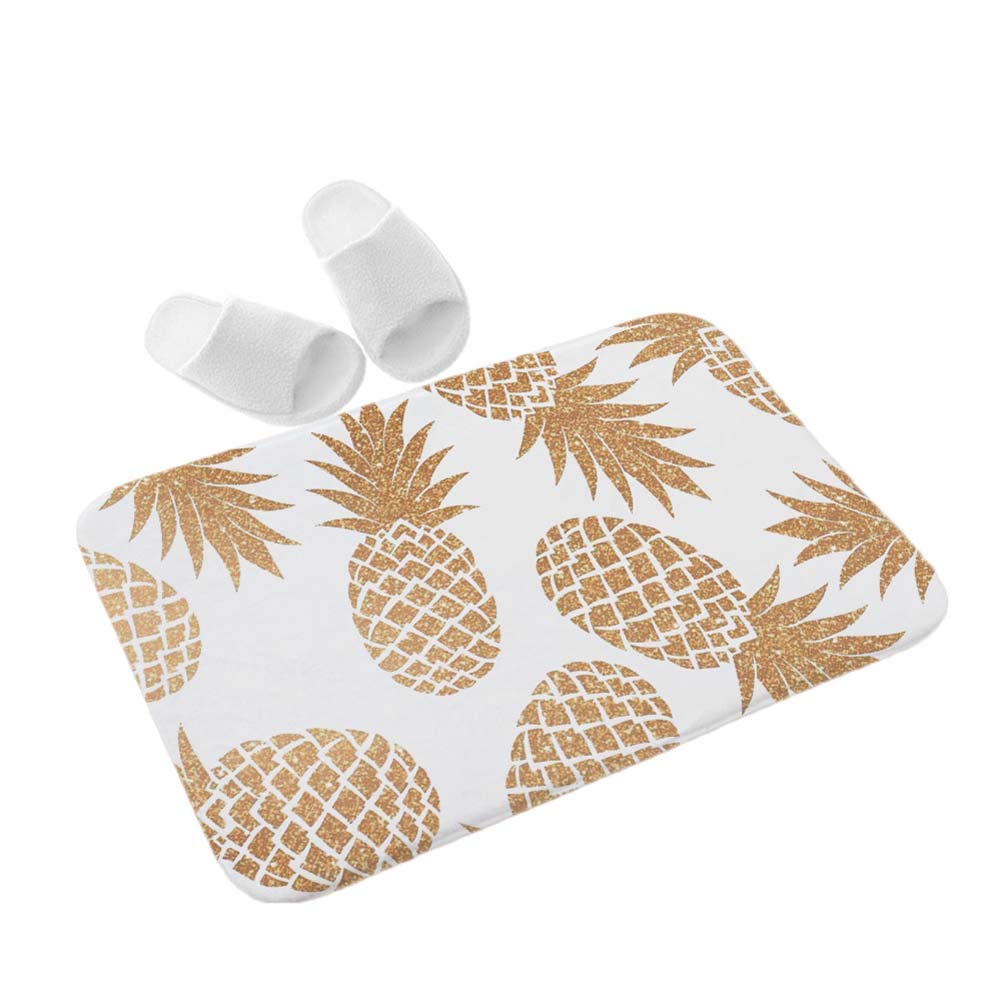Non-Slip Washable Doormat with Funny Pineapple Design - Durable Indoor/Outdoor Entrance Rug for Kitchen, Patio & Pet Areas - Gold Pineapple Decor Mat for Home, Office & High Traffic Areas
