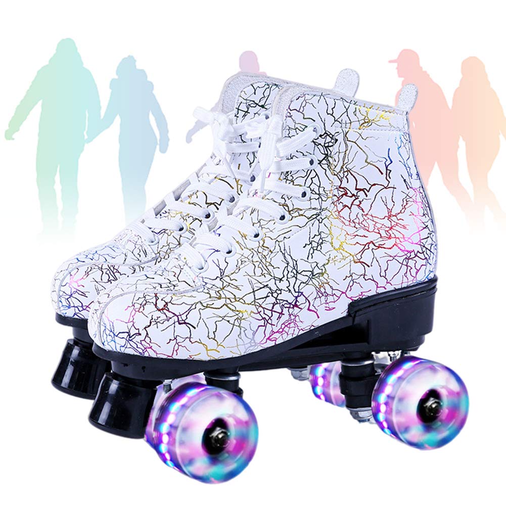 Adjustable Double Row Roller Skates for Beginners - Lightweight High-Top 4-Wheel Skates for Boys & Girls (White, Size 38) - Perfect for Indoor Rinks, Outdoor Parks & Professional Skating Practice