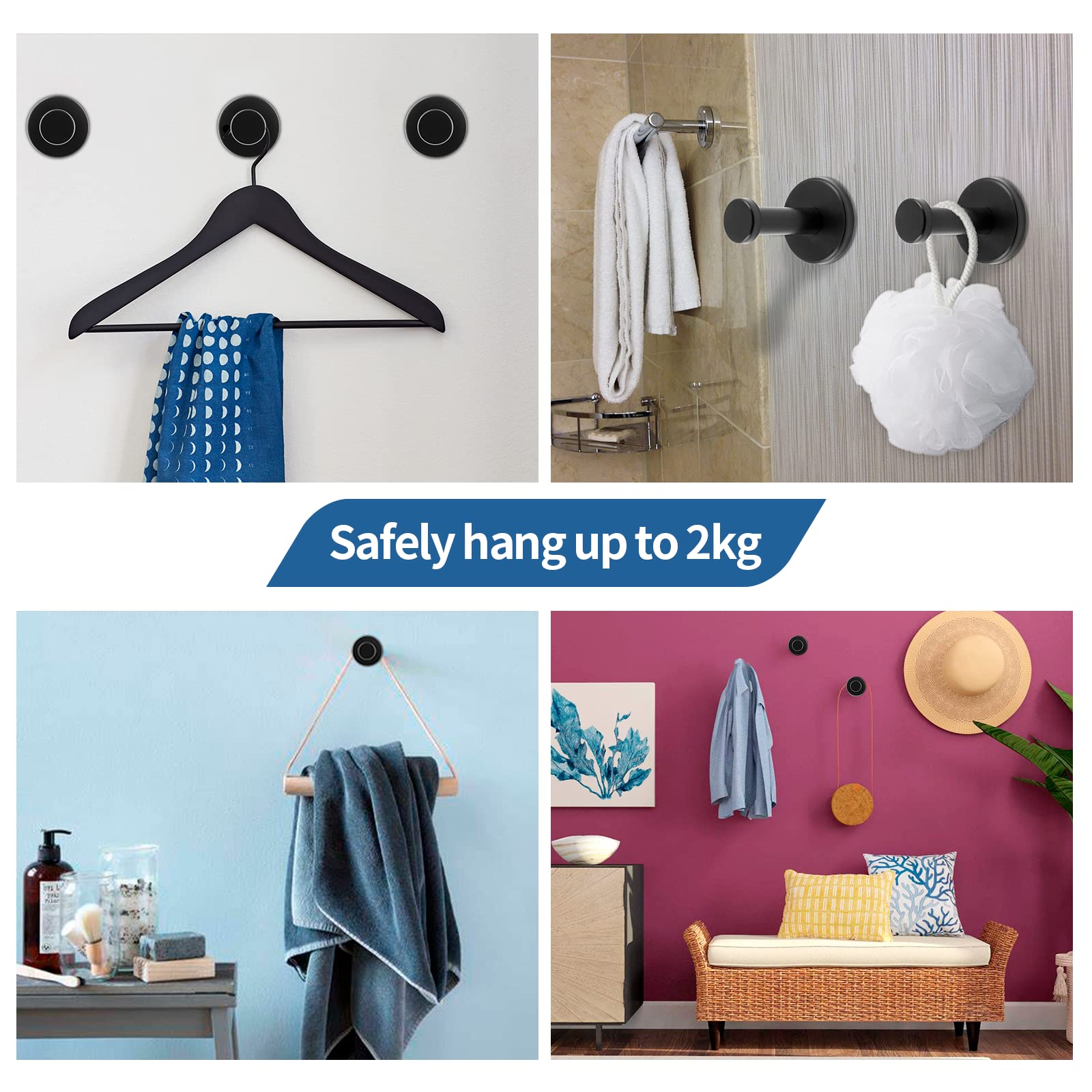 2 Pack Black Stainless Steel Wall Mounted Towel Hooks - Heavy Duty Round Coat Hangers for Bathroom, Bedroom, Living Room & Office (2 Inch) - Perfect for Hanging Robes, Towels and Clothes in Home or Commercial Spaces