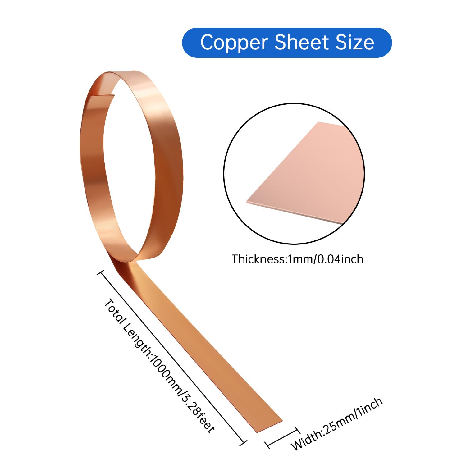 Copper Sheet Roll 1000x25x1mm - Premium Copper Flashing Roll for Roofing, Gutters & DIY Projects | Ideal for Home Repair, Metal Crafting & Waterproofing Applications