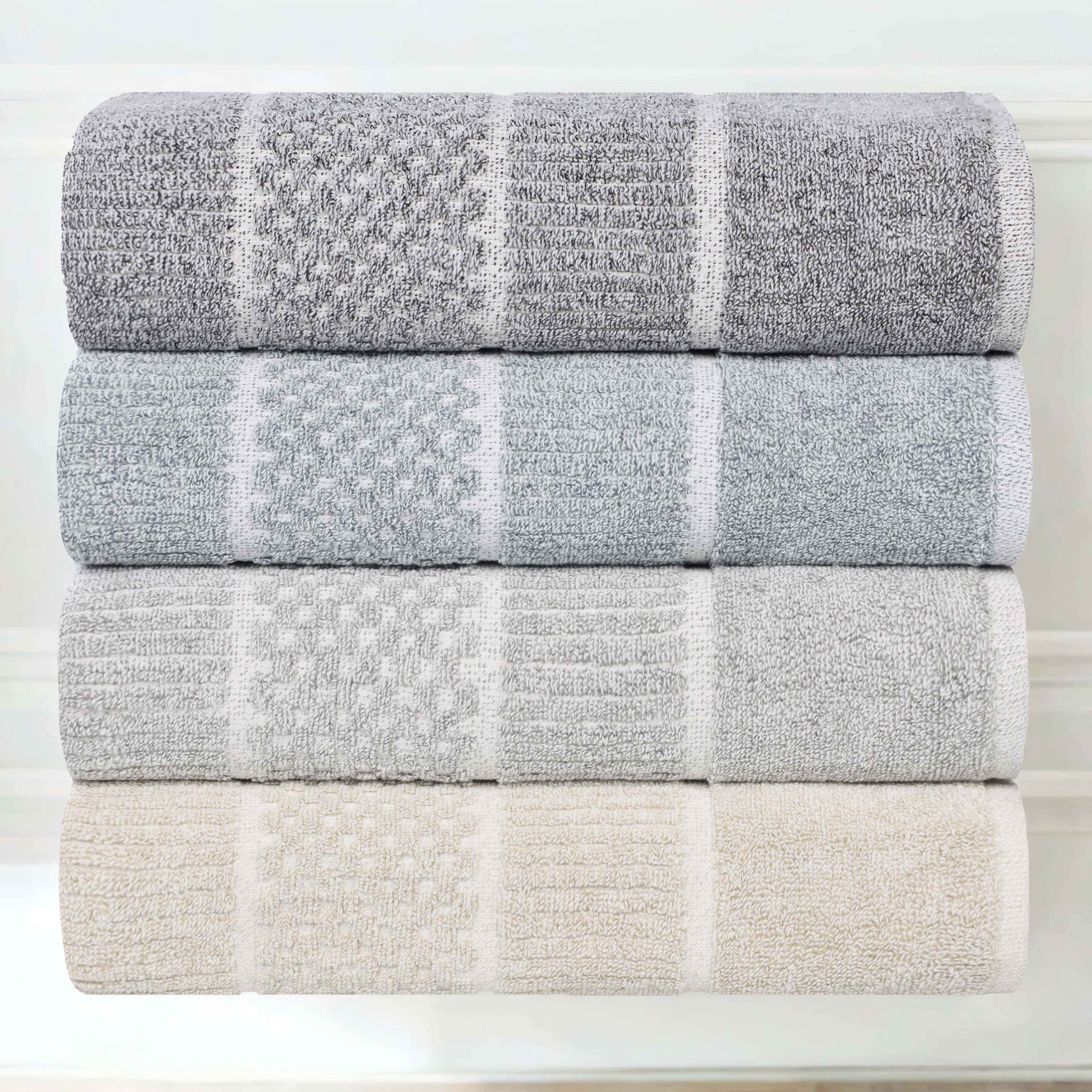 Premium Cotton Blend Checkered and Ribbed Hand Towels Set of 6 - Soft Absorbent Bath & Kitchen Towels for Guest Bathroom, Powder Room, and Spa Use