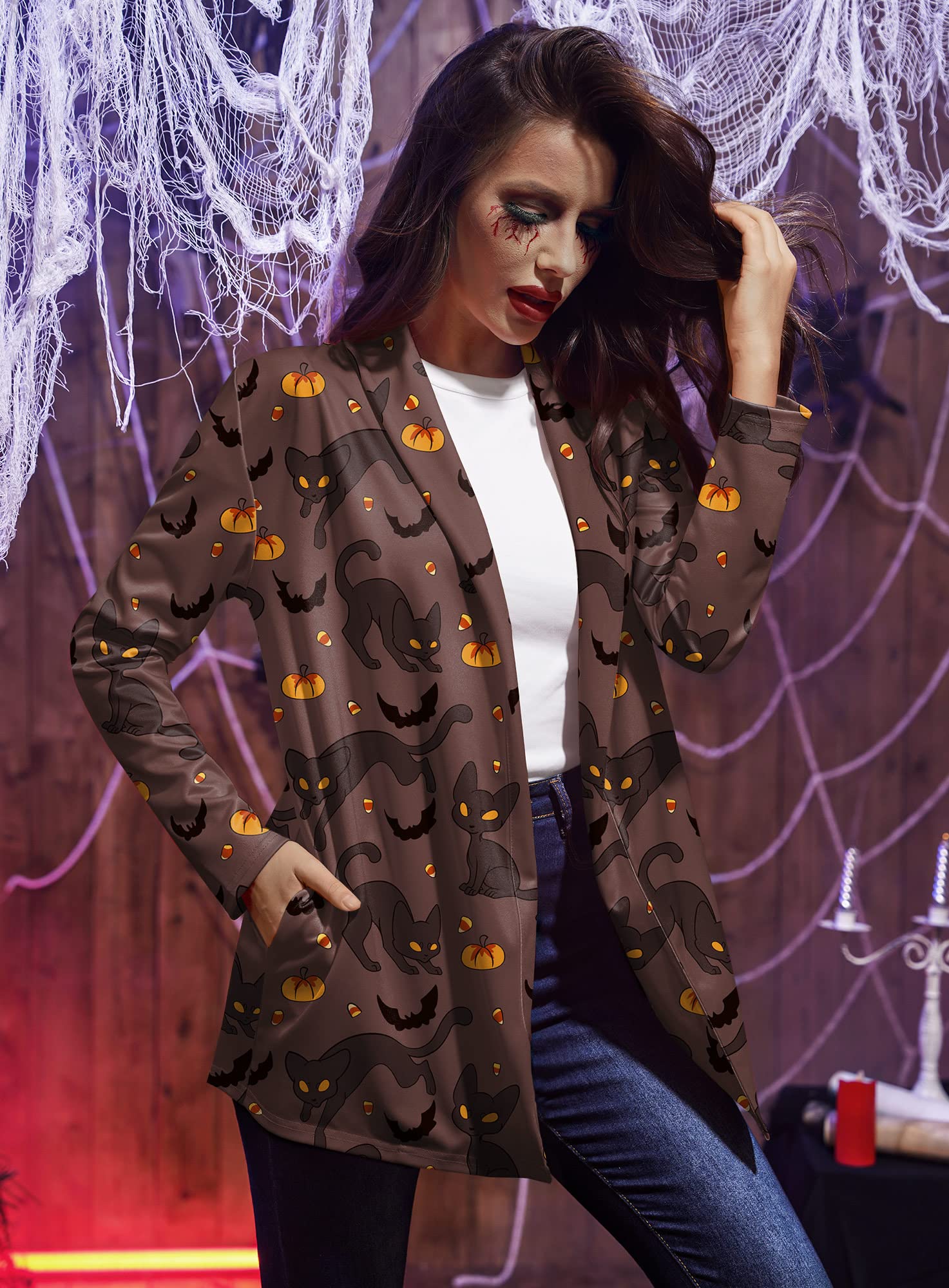 Women's Halloween Long Sleeve Open Front Cardigan for G and PL - Cozy Fall Layering Piece for Parties, Costumes & Casual Wear