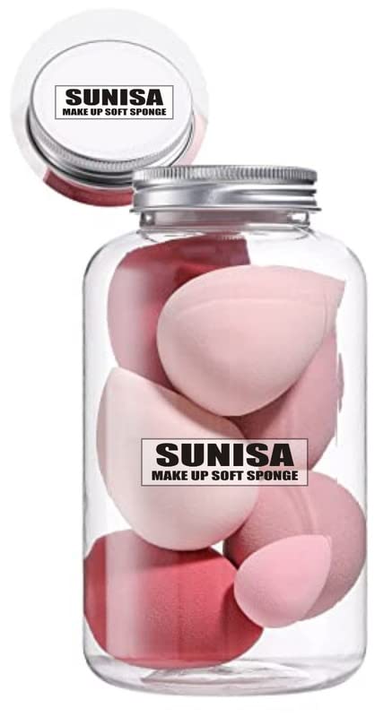 Premium SUNISA Makeup Sponge Set - 7 Pack Soft Beauty Blenders for Liquid Foundation, Cream & Powder | Includes Egg Case & Jar | Multicolor Cosmetic Sponges for Flawless Makeup Application | Perfect for Travel, Professional Use & Everyday Makeup Routine