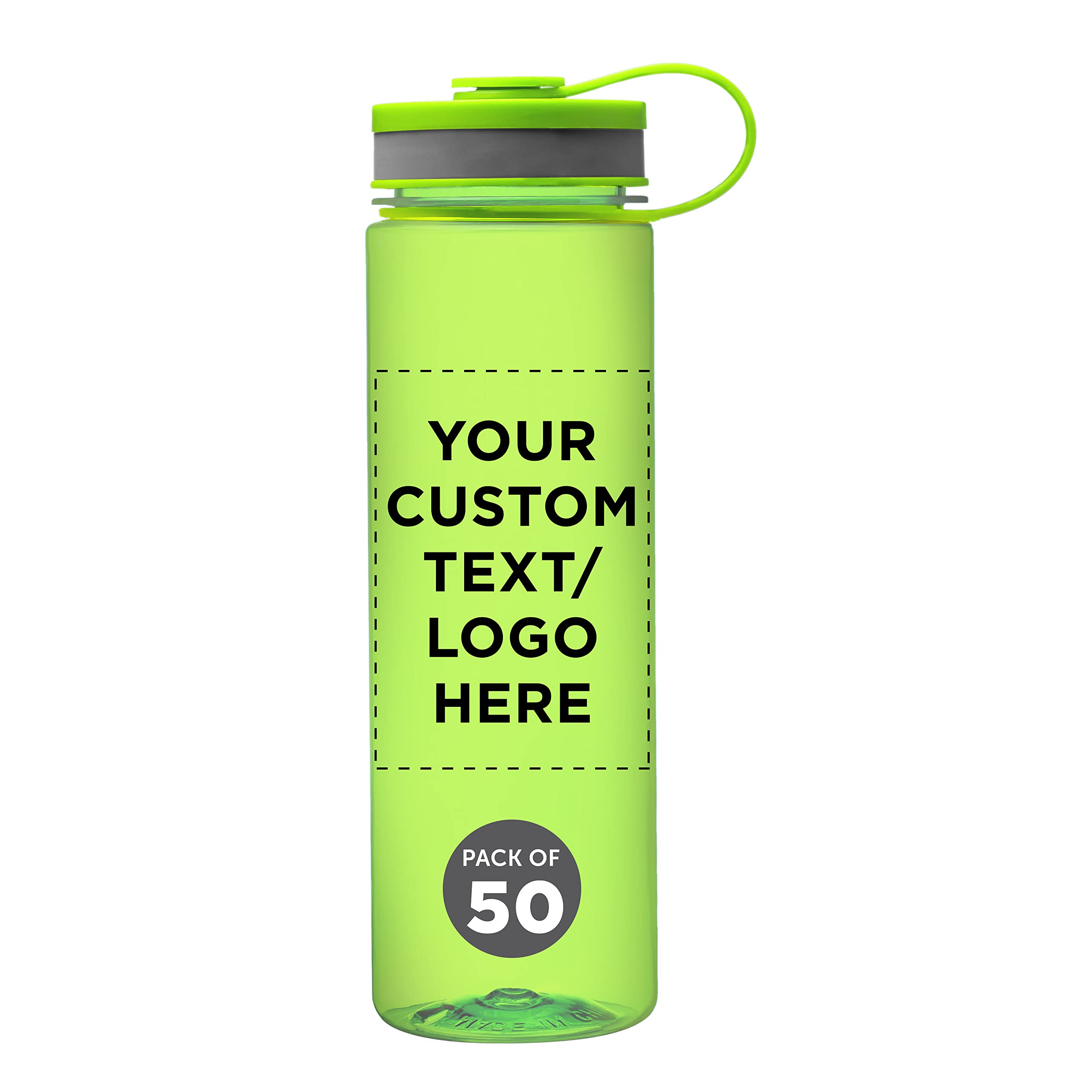 Custom 26 oz Wide Mouth Water Bottles - Bulk Pack of 50, BPA Free, Personalized (Lime Green) - Ideal for Gym, Camping, Backpacking, School & Office Hydration