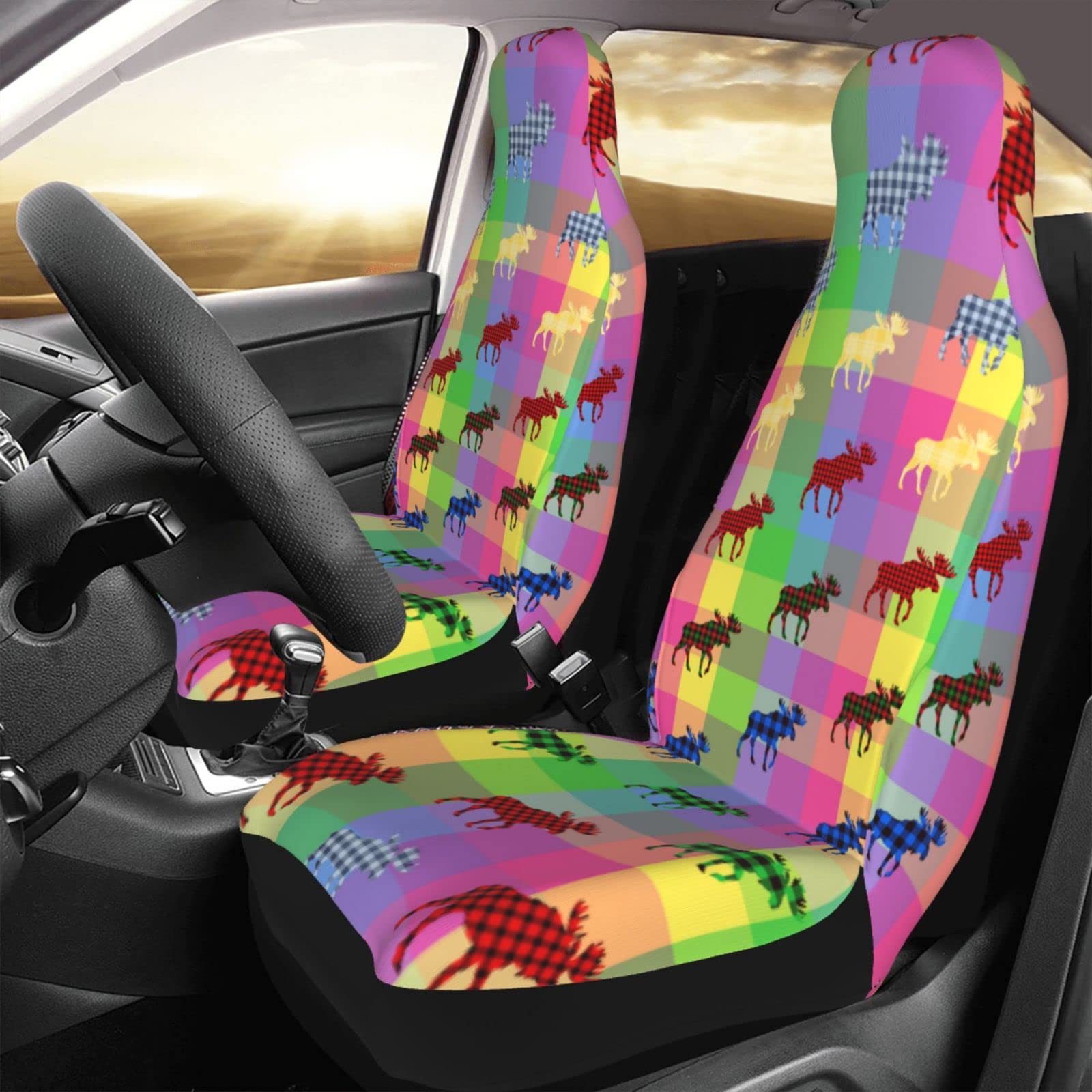 Premium Elastic Moose Car Seat Covers (2-Pack) - Universal Fit for Cars, SUVs, Trucks & Vans - Waterproof & Non-Slip Auto Interior Accessories - Perfect for Family Road Trips, Pet Protection & Daily Commuting