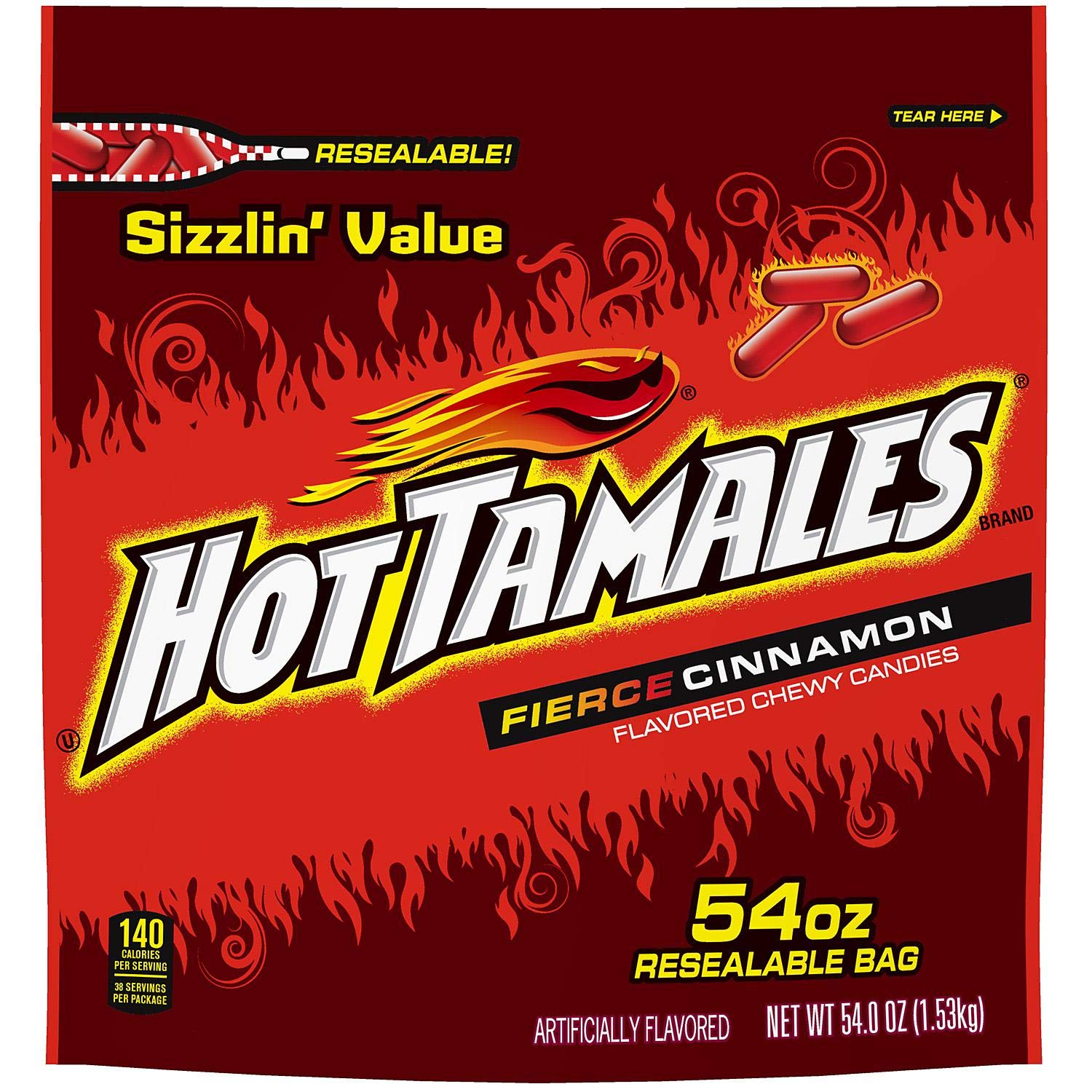 Hot Tamales Fierce Cinnamon Candy - 54oz Bulk Bag | Spicy Red Cinnamon Flavored Chewy Candy | Perfect for Movie Nights, Parties & Office Snacks