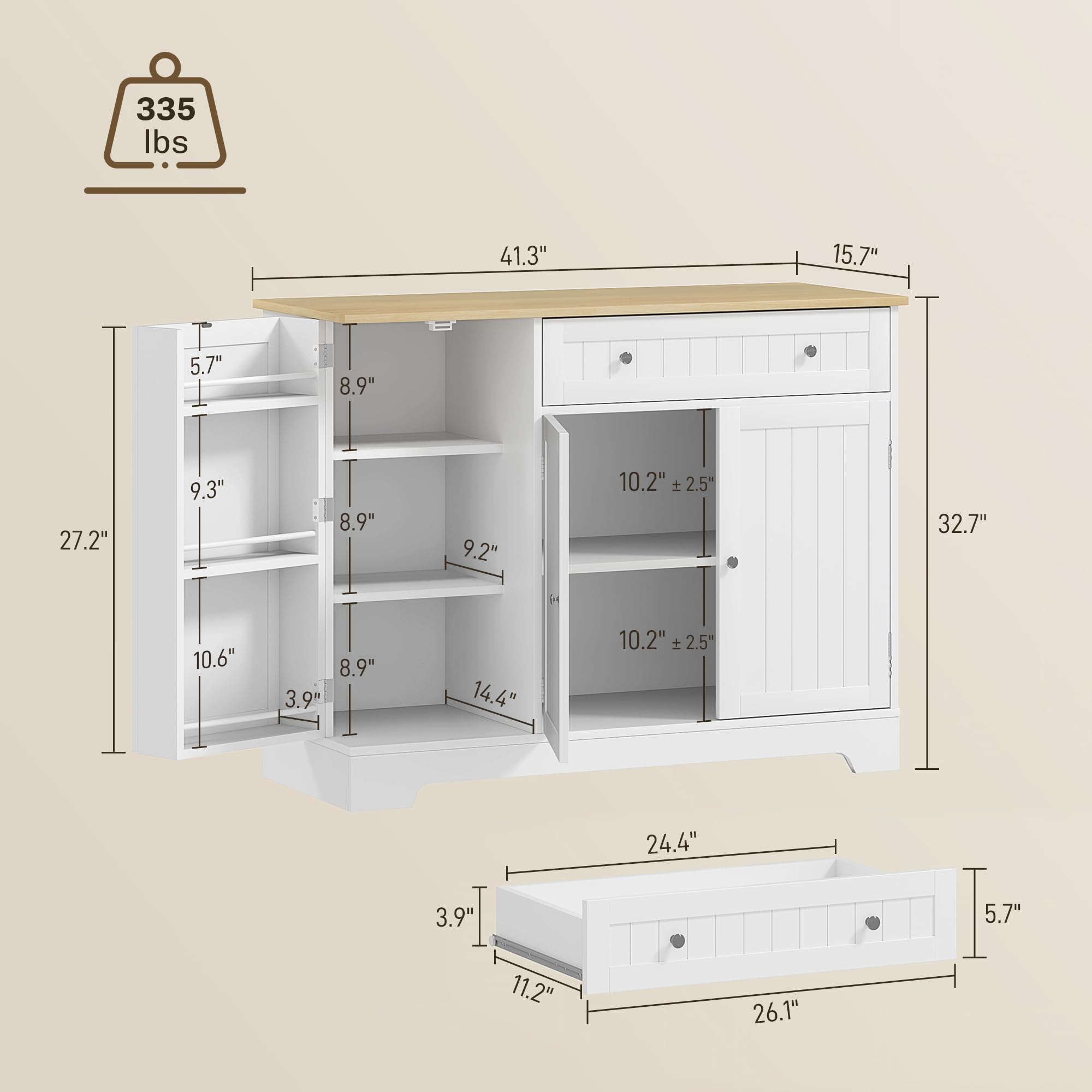 Modern White Coffee Bar Cabinet with Storage & Adjustable Shelves - Sideboard Buffet Cabinet with Drawers for Small Kitchen Pantry - Perfect for Home Bar, Dining Room & Kitchen Organization