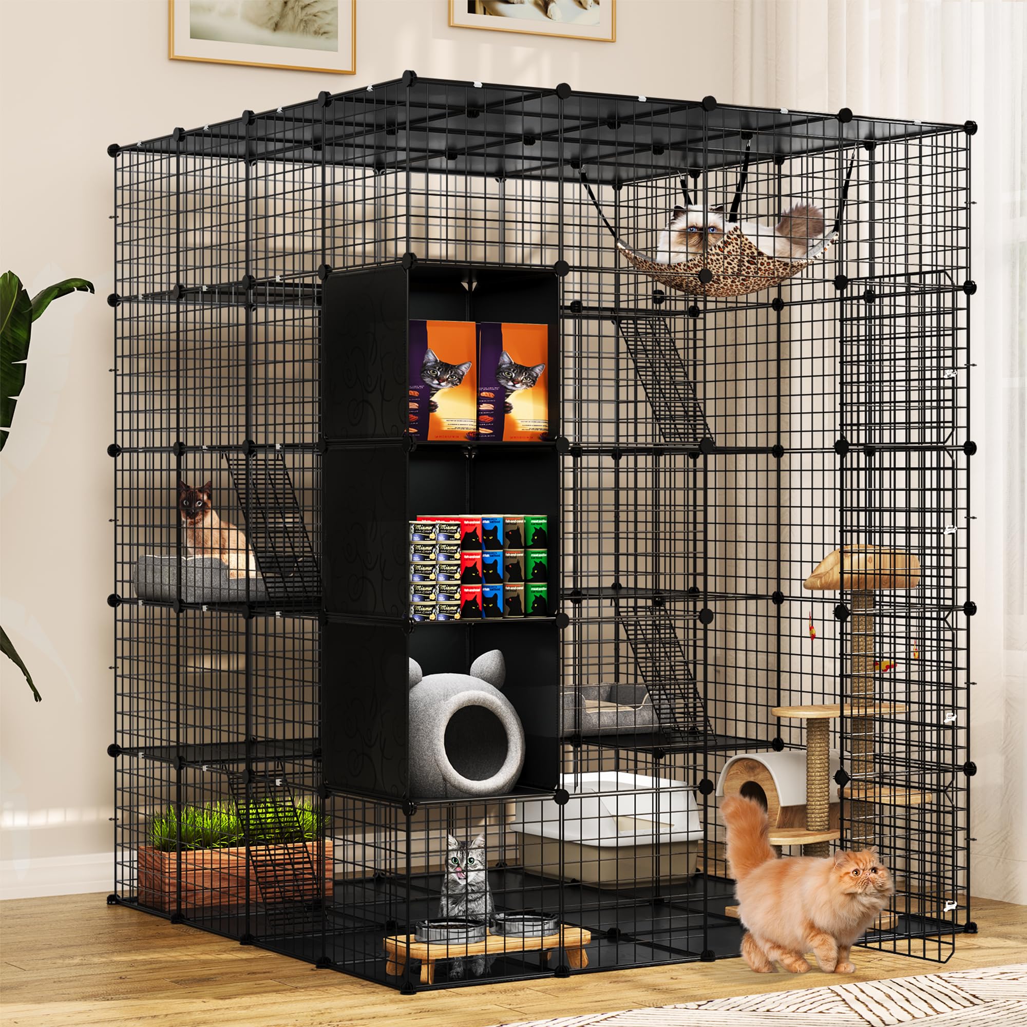YITAHOME 5-Tier Large Indoor Cat Cage with Storage Cubes, DIY Metal Cat Playpen & Enclosure with Hammock for 1-4 Cats - Perfect for Catio, Kennel, or Outdoor Play Area - Ideal for Multi-Cat Homes, Pet Safety & Playtime