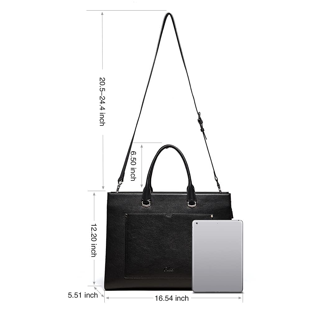 CLUCI Women's Leather Briefcase - Slim 15.6 Inch Laptop Business Shoulder Bag with Large Capacity, Zipper Closure & Card Holder Organizer - Perfect for Office, Travel & Professional Women (Black)