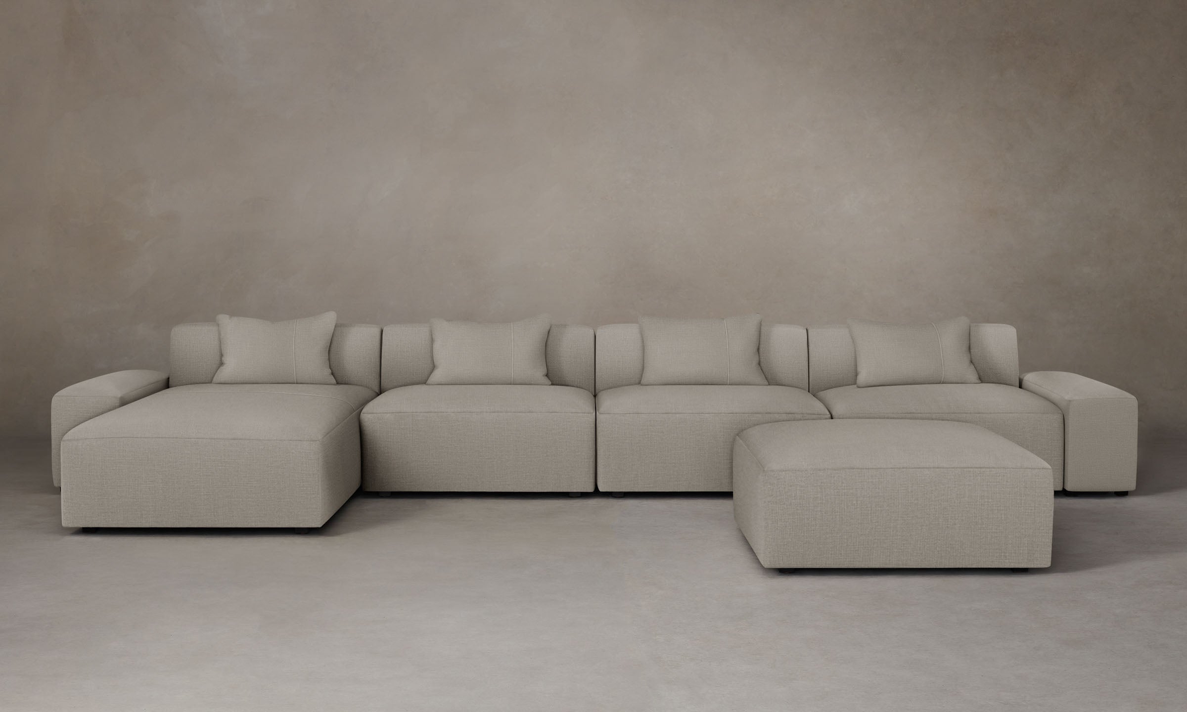 Breuer Modular Sectional Sofa - Performance Linen Weave Beige Fabric - Perfect for Living Room, Family Room & Home Theater Seating