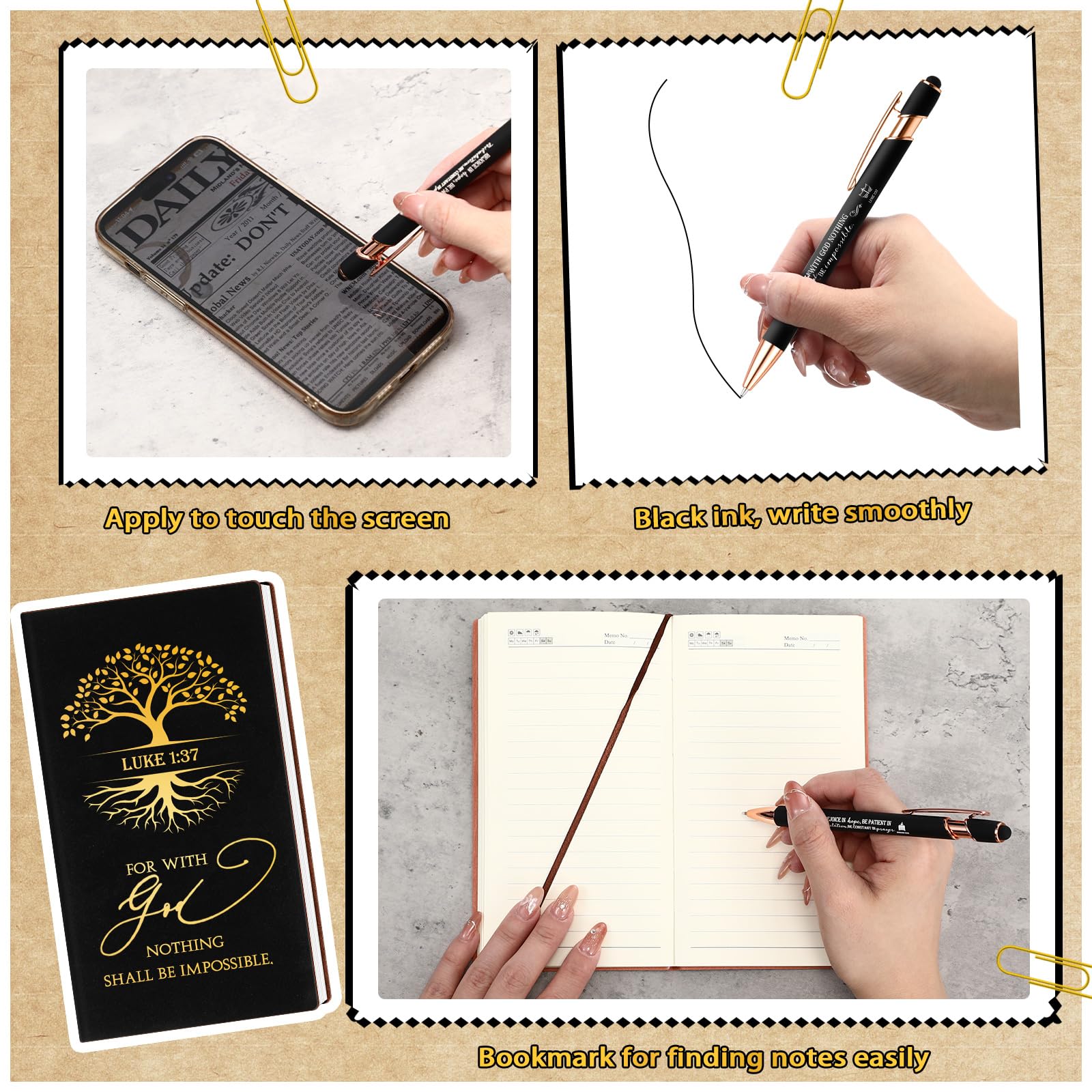 40 Pack Christian Gifts for Women - Bulk Religious Notebooks & Tree of Life Bible Verse Notepads with Motivational Pens, Leather Prayer Journal - Perfect for Pastor's Wife Appreciation, Church Events, Bible Study & Mother's Day Gifts (Black)