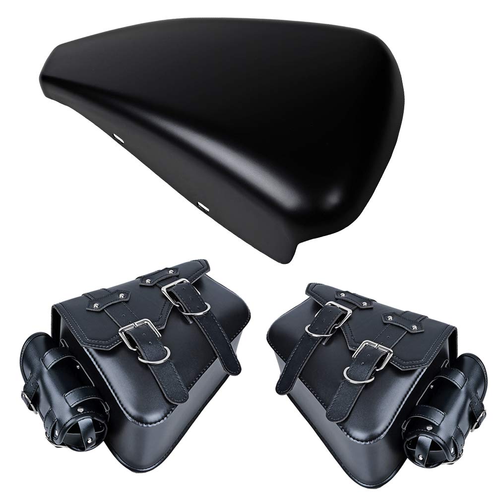 **Astra Depot Matte Black Left Side Battery Cover & Motorcycle Solo Saddle Bag Pannier Set - Compatible with 2014-2022 Harley Sportster XL 1200 & 883 - Perfect for Storage & Long Rides**