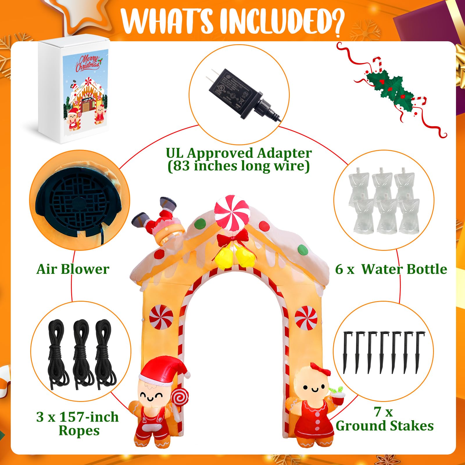 10FT Christmas Inflatable Gingerbread Man Archway - LED Outdoor Holiday Yard Decor for Xmas, Halloween, Parties & Home Decoration | Perfect for Front Lawn, Garden, Backyard & Seasonal Celebrations
