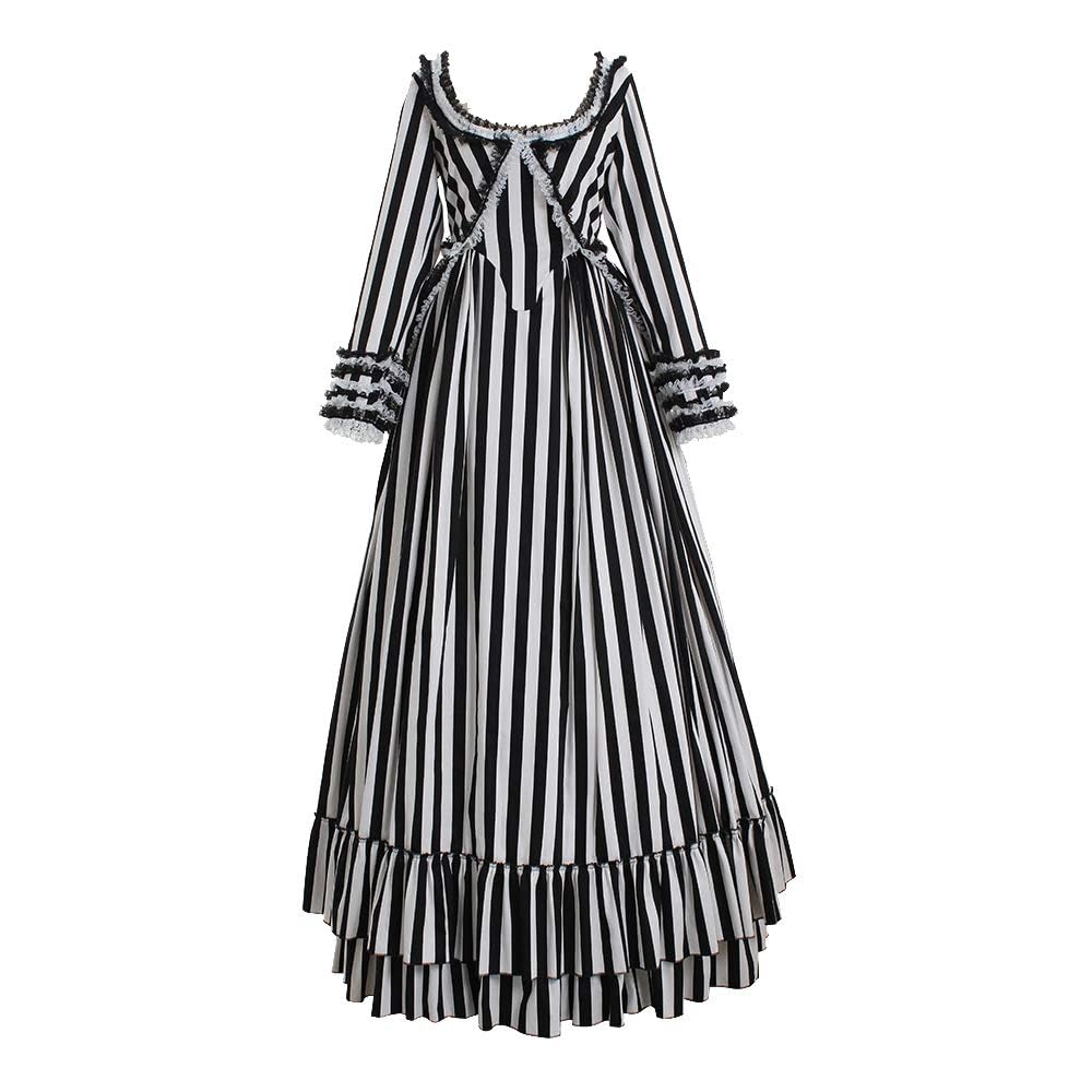 Sleepy Hollow Katrina Van Tassel Cosplay Costume - Black & White Striped Gothic Dress for Halloween, Cosplay Events & Themed Parties