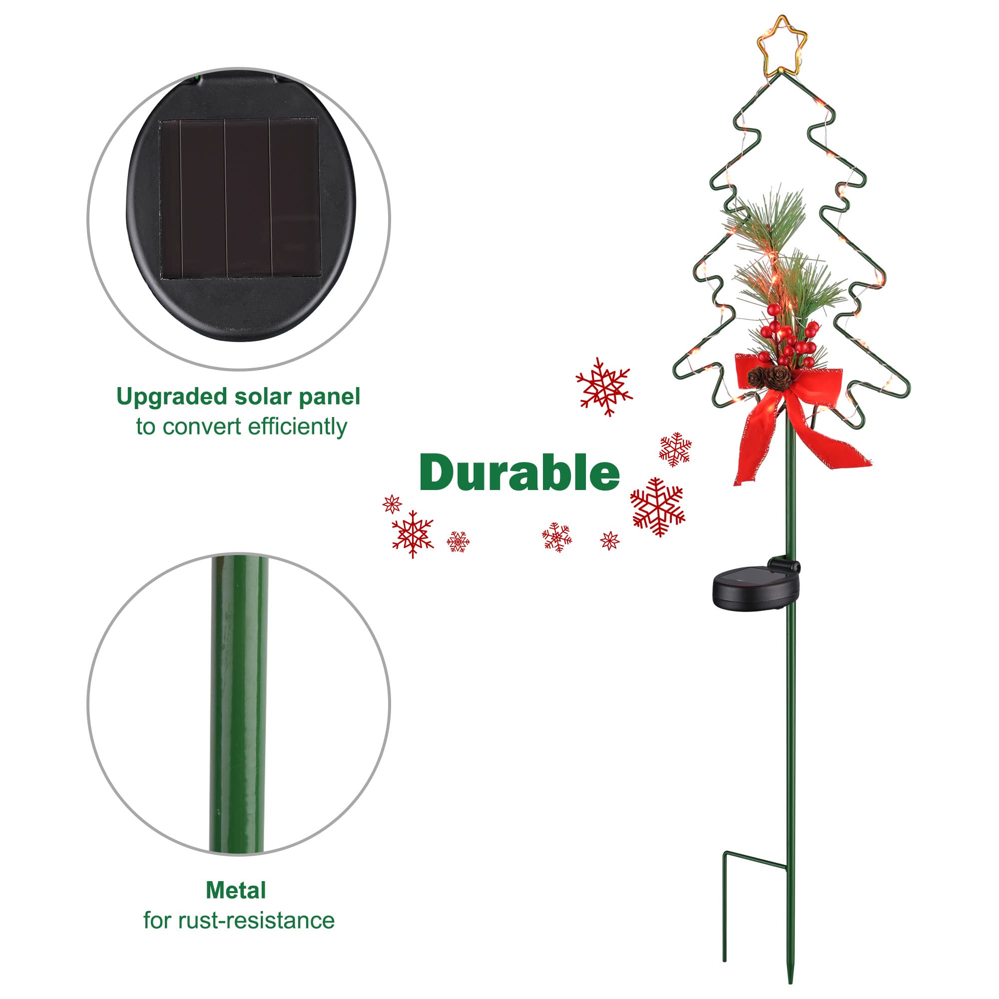 Yescom 4 Pack Solar Red Berries Tree Stake Lights - Waterproof Outdoor Solar Pathway Lights for Garden, Patio, Christmas Decor - Perfect for Holiday Lighting, Landscape Accents and Nighttime Ambiance