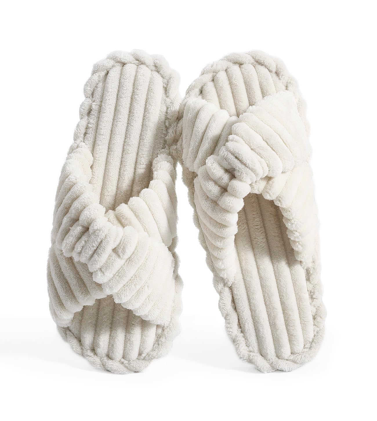 Cozy Pyro Slippers for Women - Soft Furry Slide Shoes with Cross Bands & Anti-Skid Sole - Open Toe House Slippers for Bedroom, Lounge & Indoor Comfort