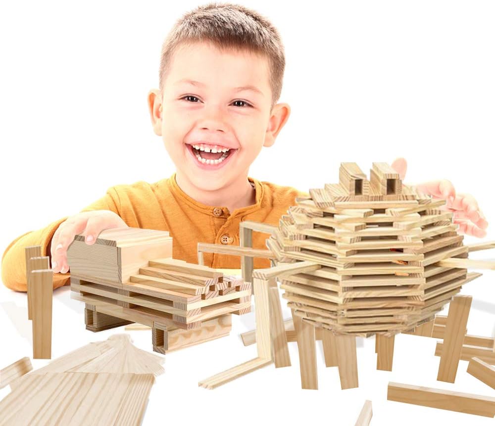 3 Bees & Me Wooden Building Blocks - 100 Piece STEM Construction Toy Set for Kids, Boys & Girls - Creative Educational Playset for Classroom, Home & Indoor Activities
