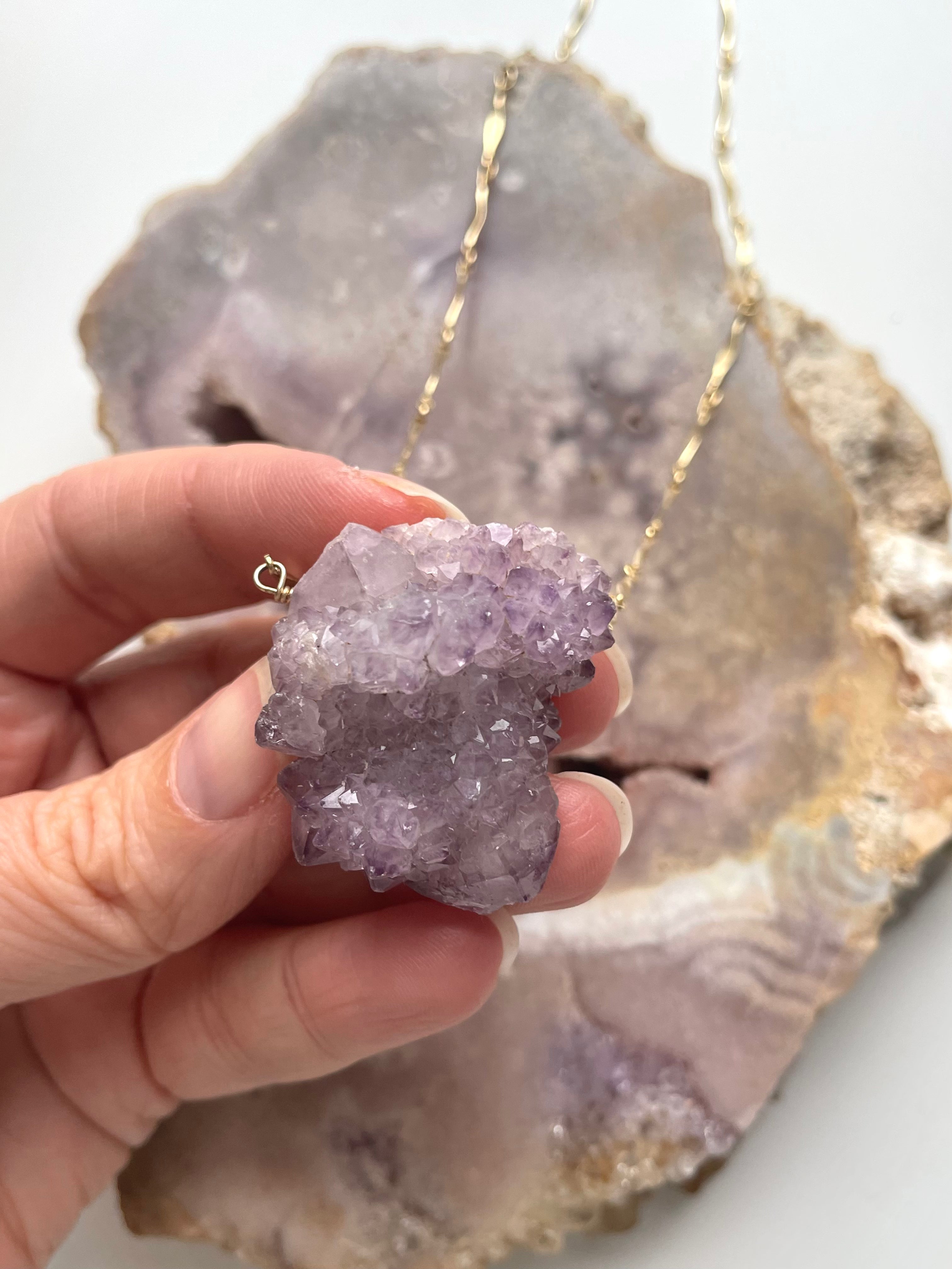 Spirit Quartz Amethyst Statement Necklace - 14K Gold Filled Pendant for Women | Elegant Boho Jewelry for Weddings, Parties & Special Occasions
