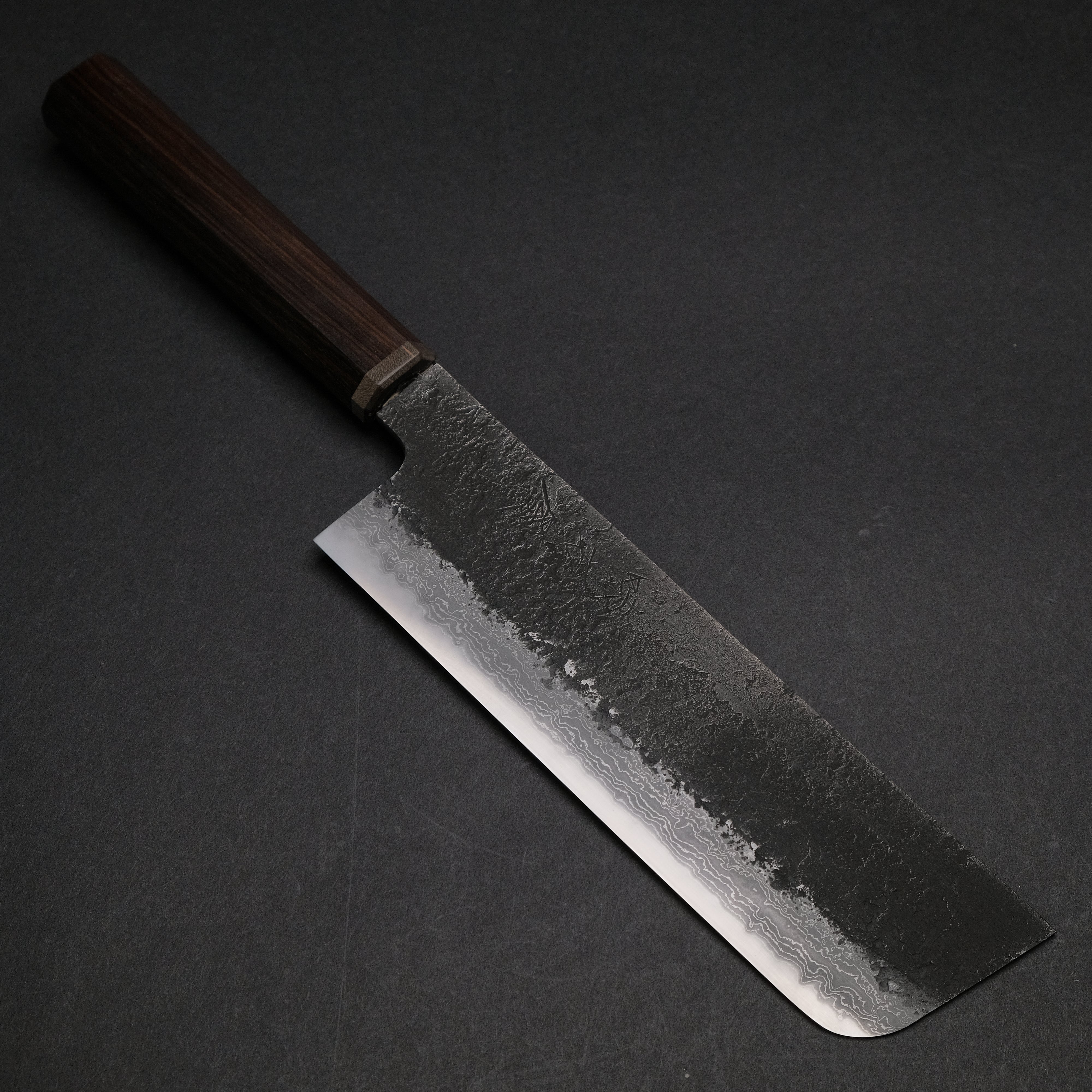 Premium Ajikataya White #2 Nashiji Damascus Nakiri Knife 180mm - Ebony & Stabilized Wood Handle (#53) - Japanese Kitchen Knife for Professional Chefs & Home Cooking, Perfect for Slicing Vegetables, Herbs & Boneless Meats